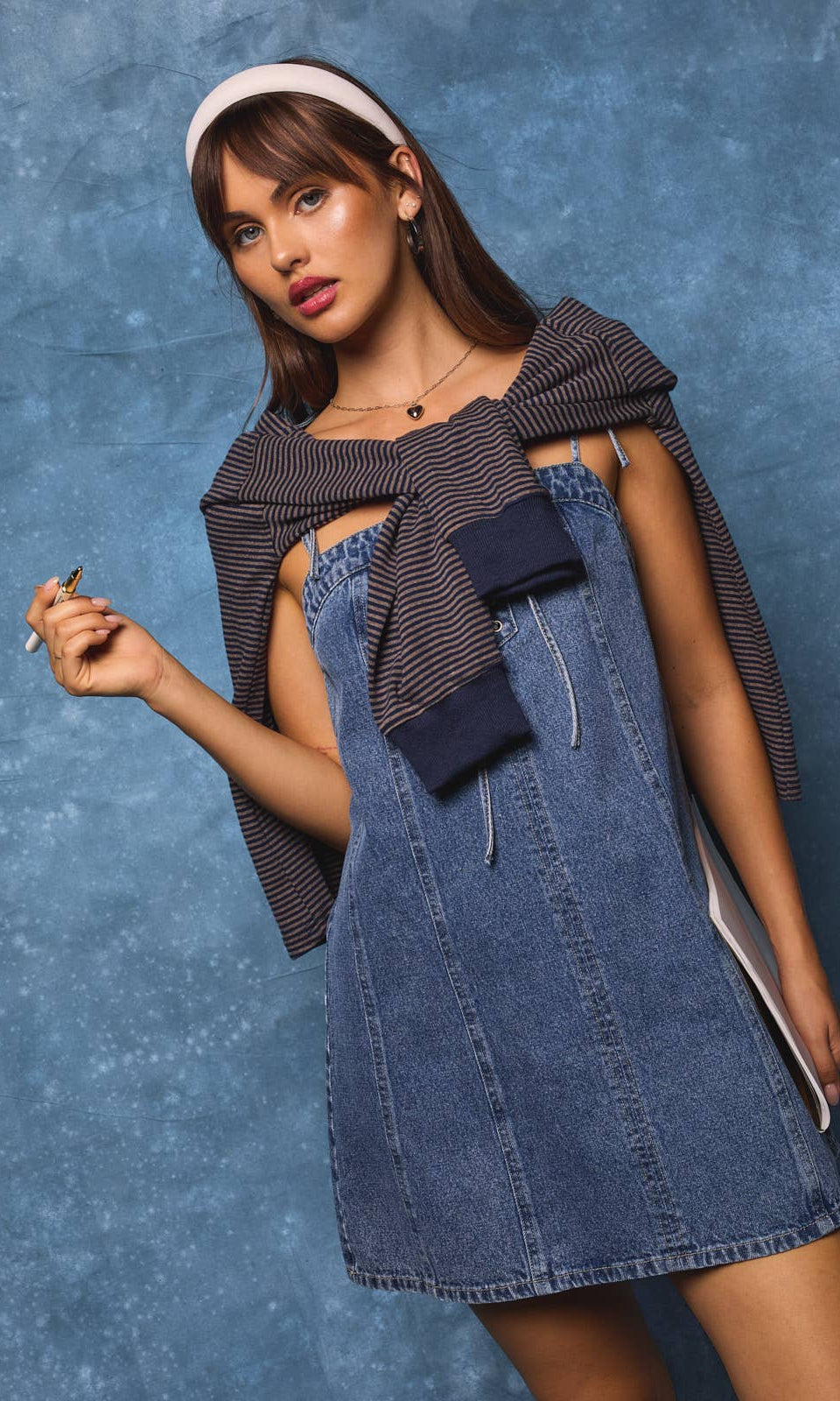 Lace-Up Bow Detail Denim Mini Dress - Styled by Ashley Brooke