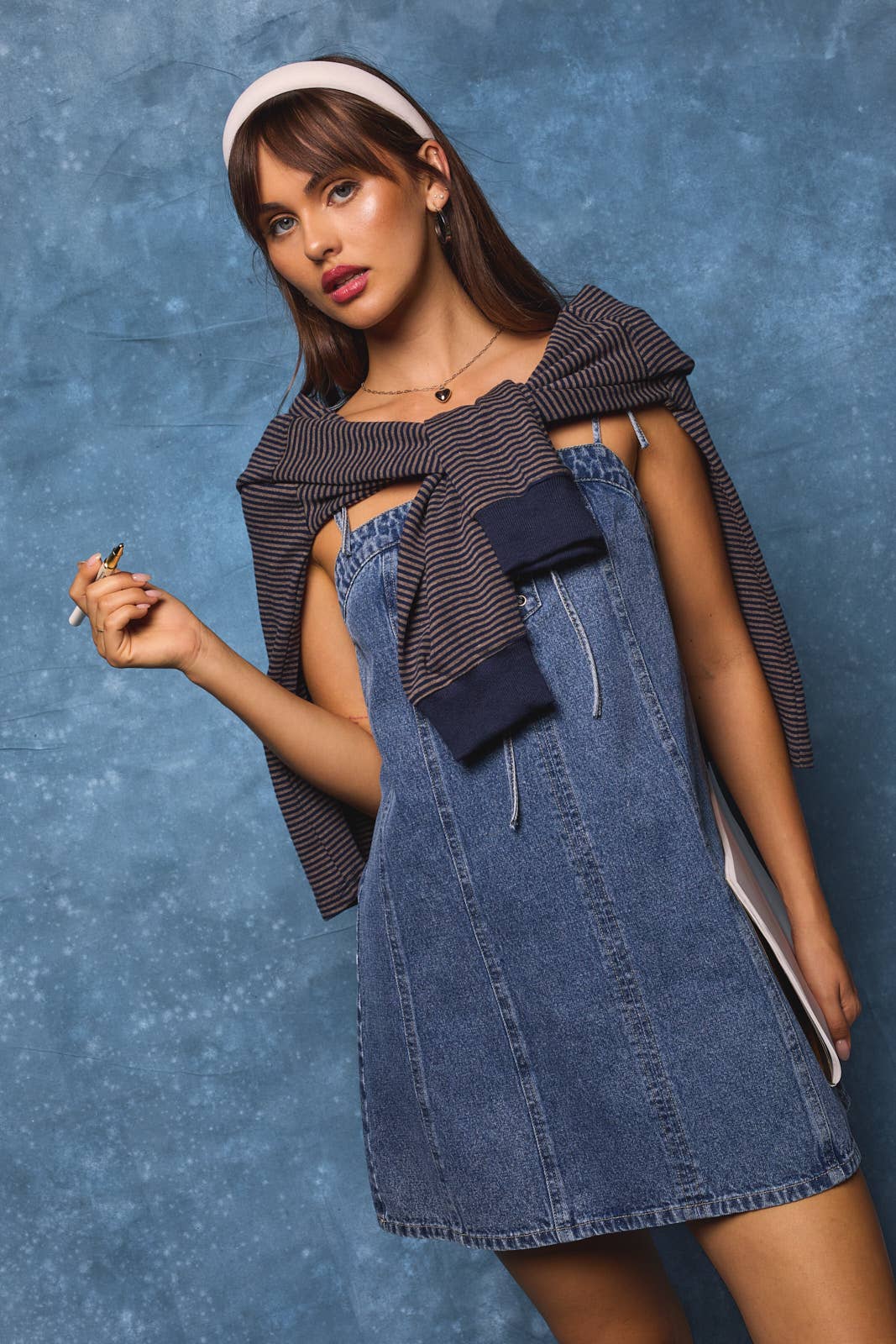 Lace-Up Bow Detail Denim Mini Dress - Styled by Ashley Brooke