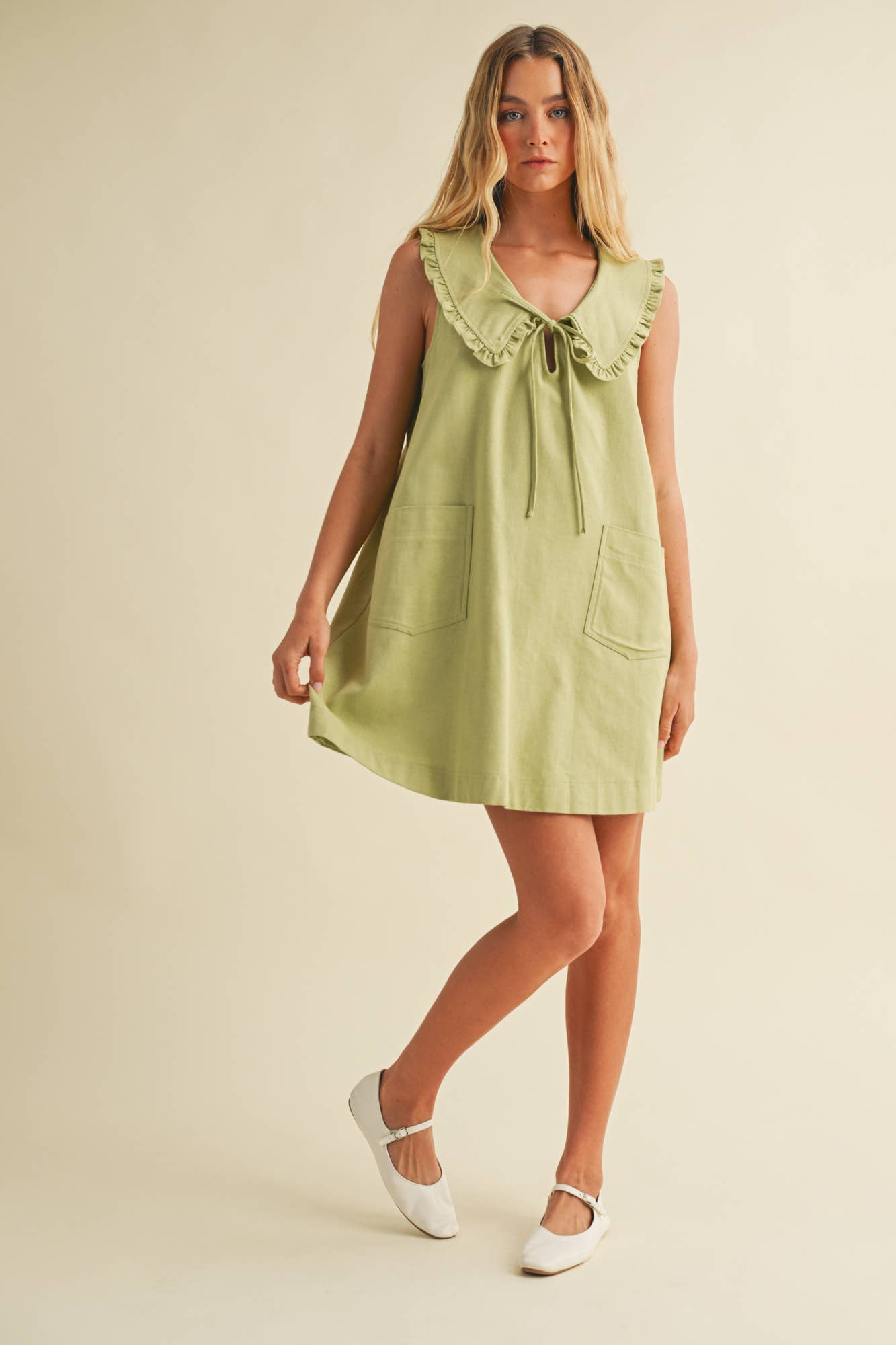 Frill Collar Olive Mini Dress - Styled by Ashley Brooke