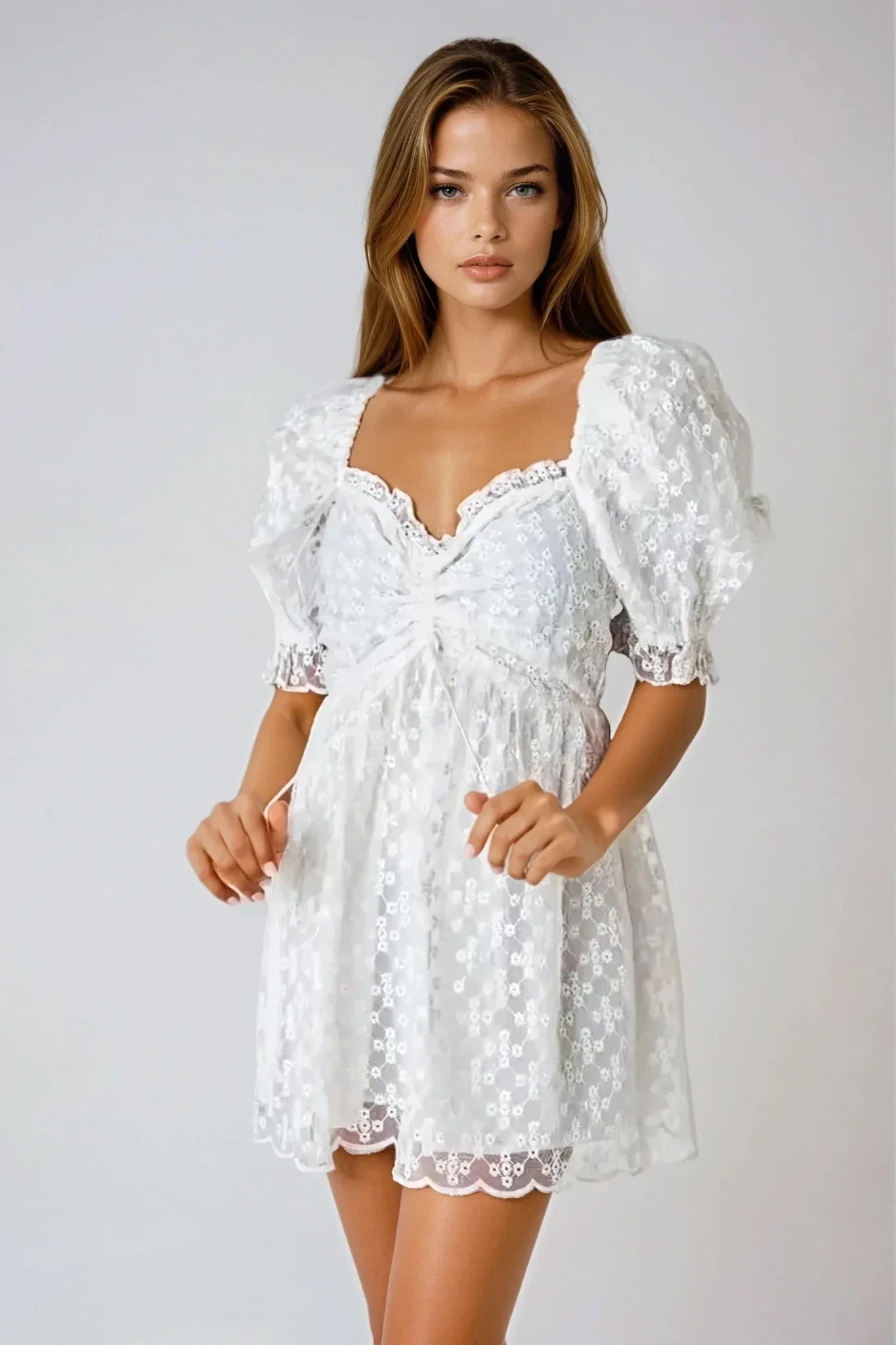 White Floral Eyelet Babydoll Mini Dress - Styled by Ashley Brooke