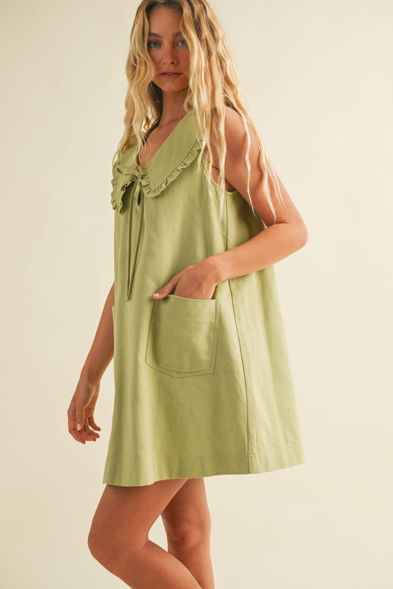 Frill Collar Olive Mini Dress - Styled by Ashley Brooke