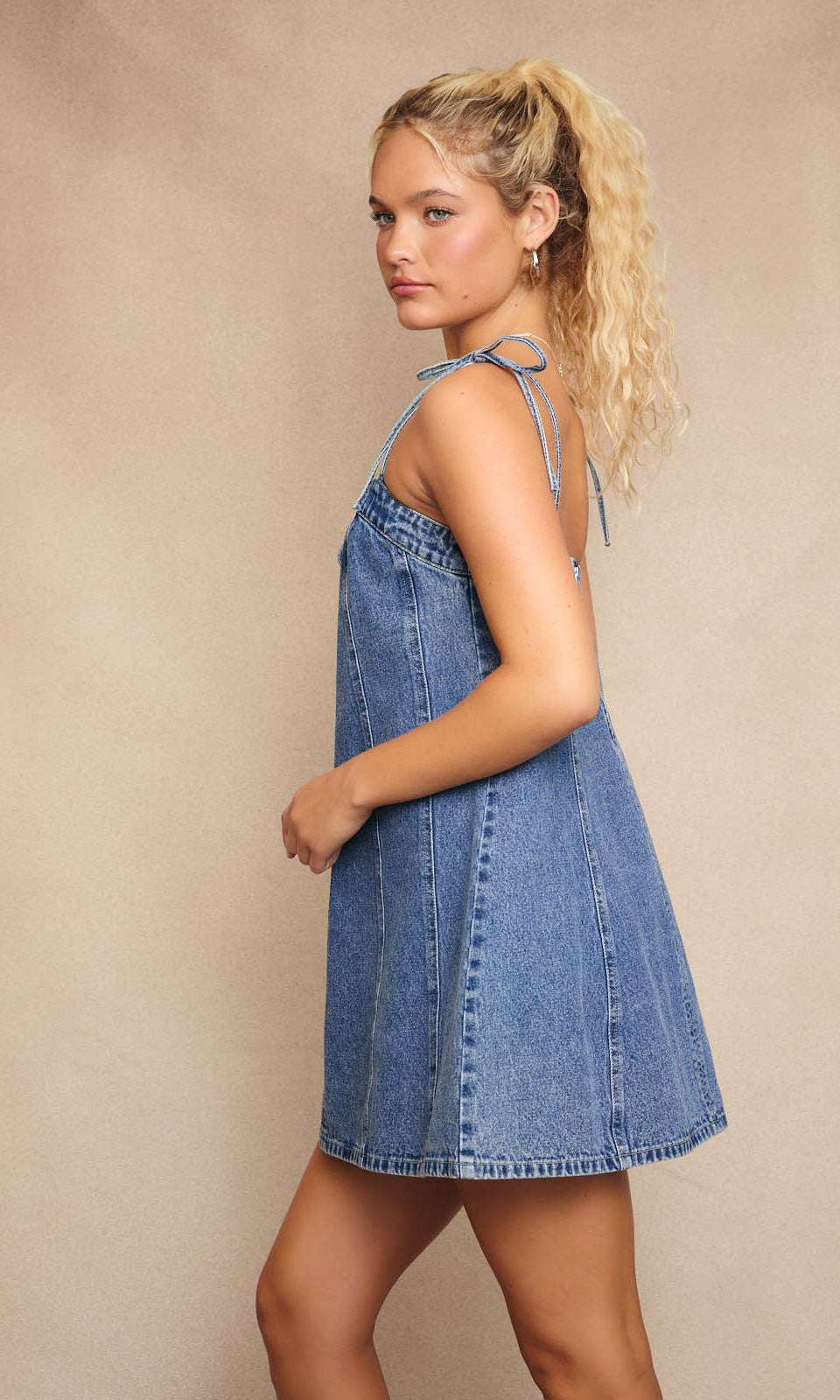 Lace-Up Bow Detail Denim Mini Dress - Styled by Ashley Brooke
