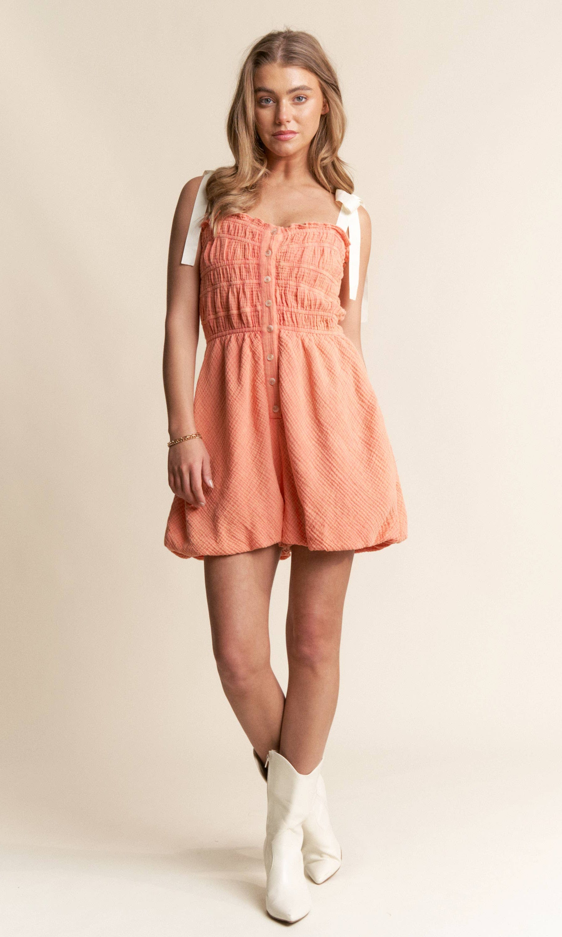 Mineral Wash Bubble Short Romper - Styled by Ashley Brooke