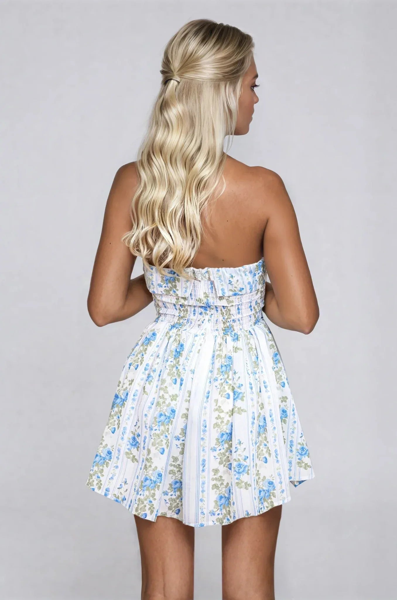 PRE-ORDER: Blue Floral Strapless Romper - Styled by Ashley Brooke