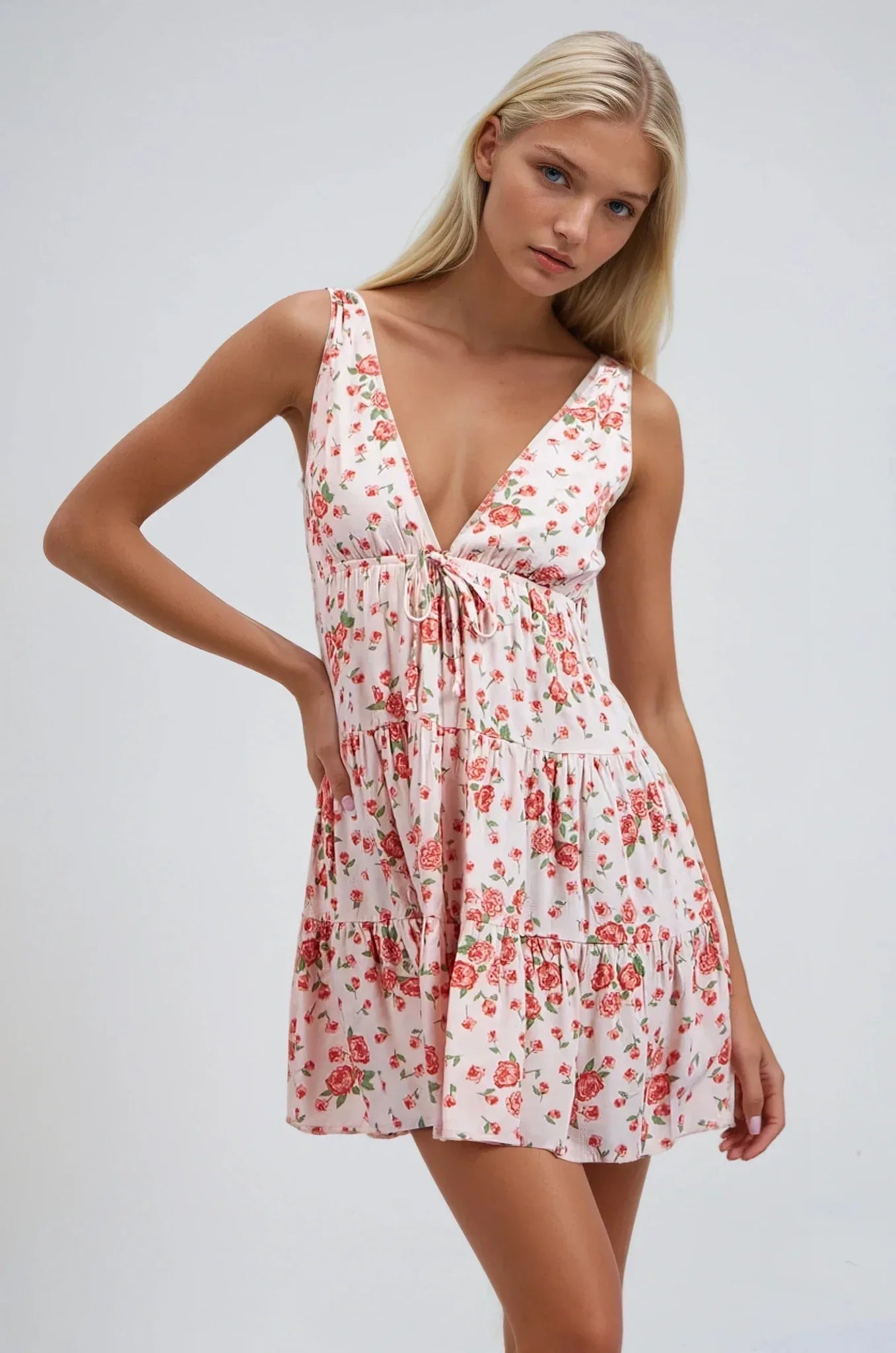 Floral Print Plunging V-Neck Mini Dress - Styled by Ashley Brooke