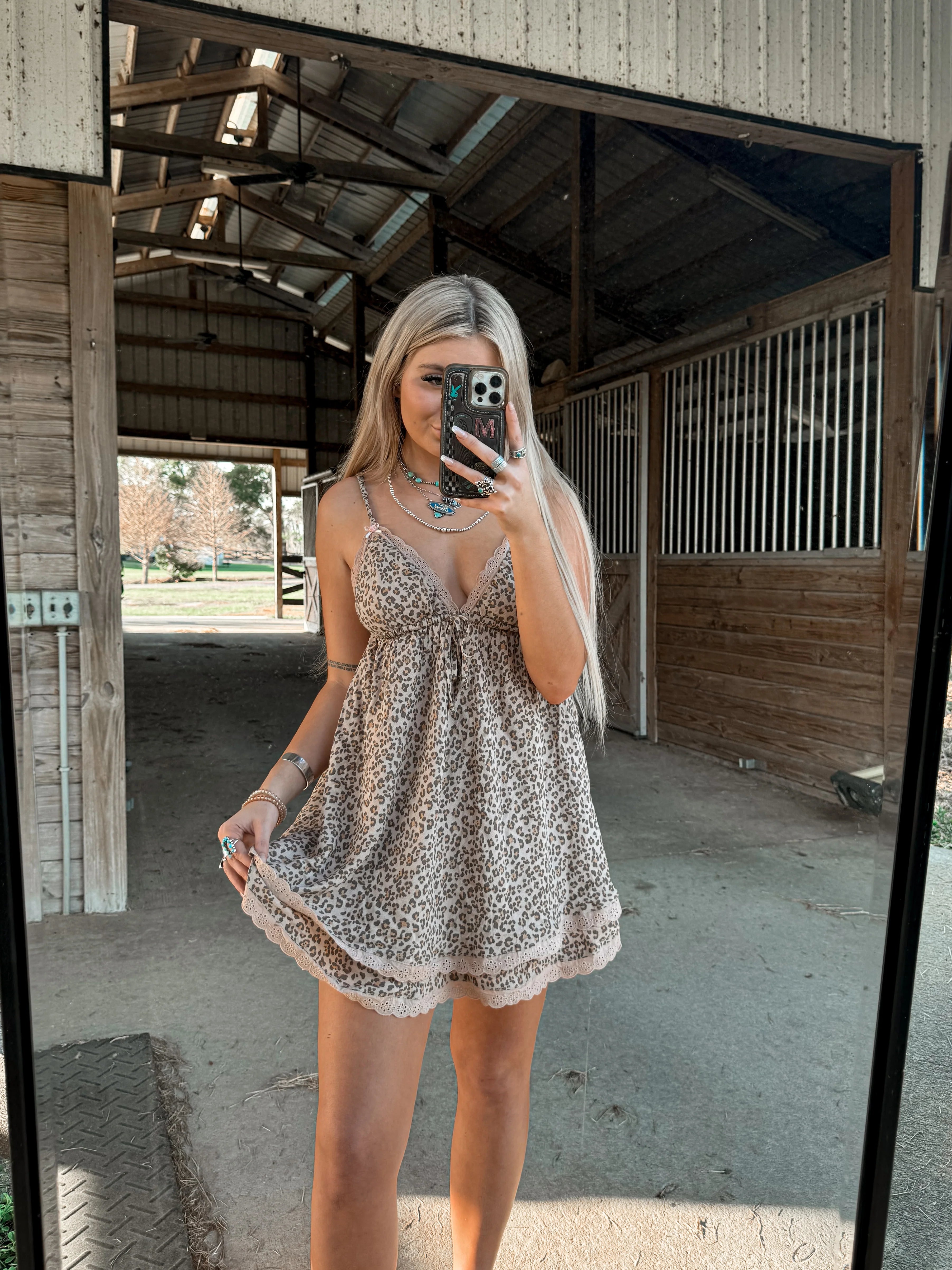 Lace Trim Layered Leopard Mini Dress - Styled by Ashley Brooke
