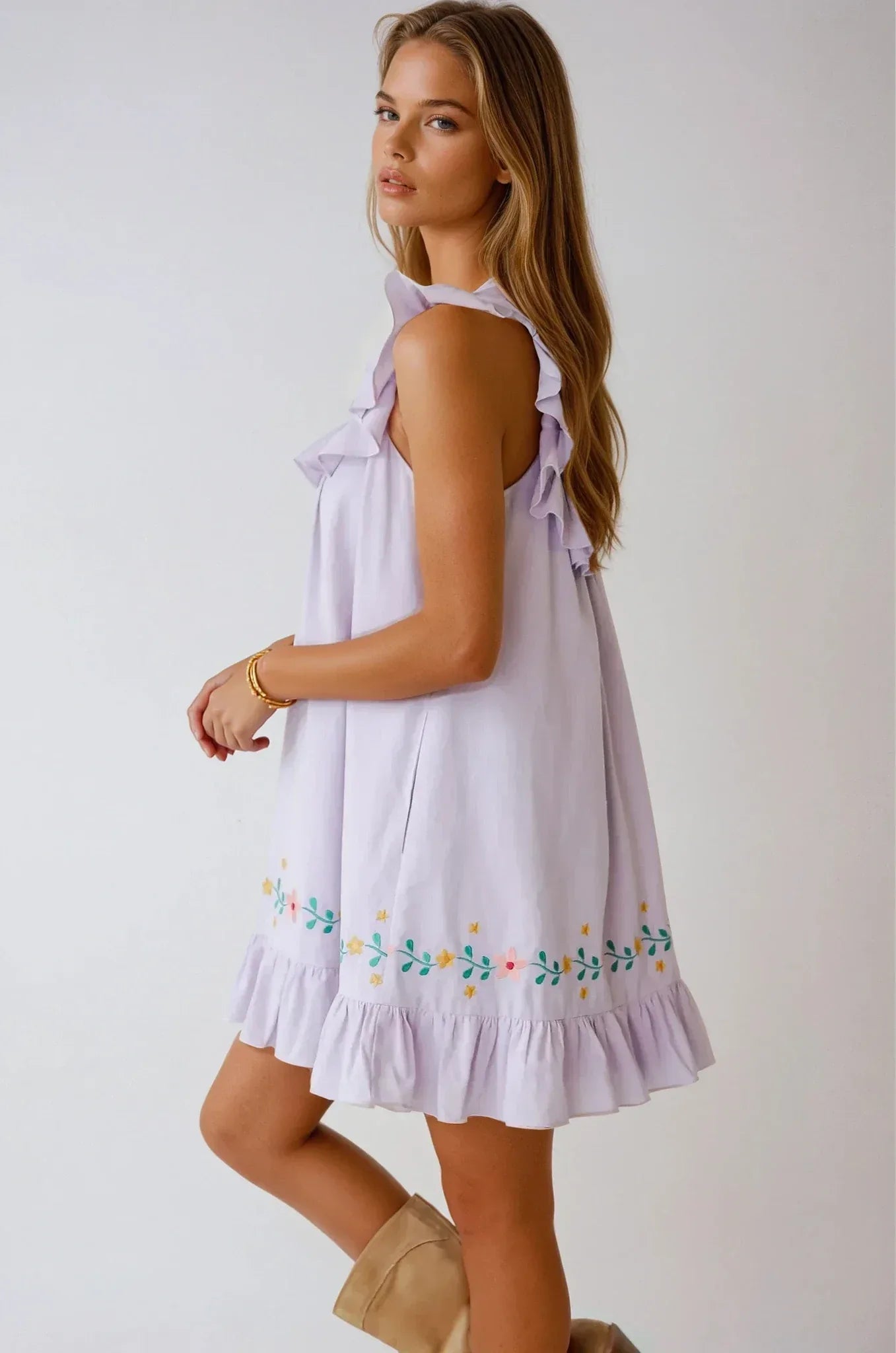 Lavender Floral Embroidered Mini Dress - Styled by Ashley Brooke