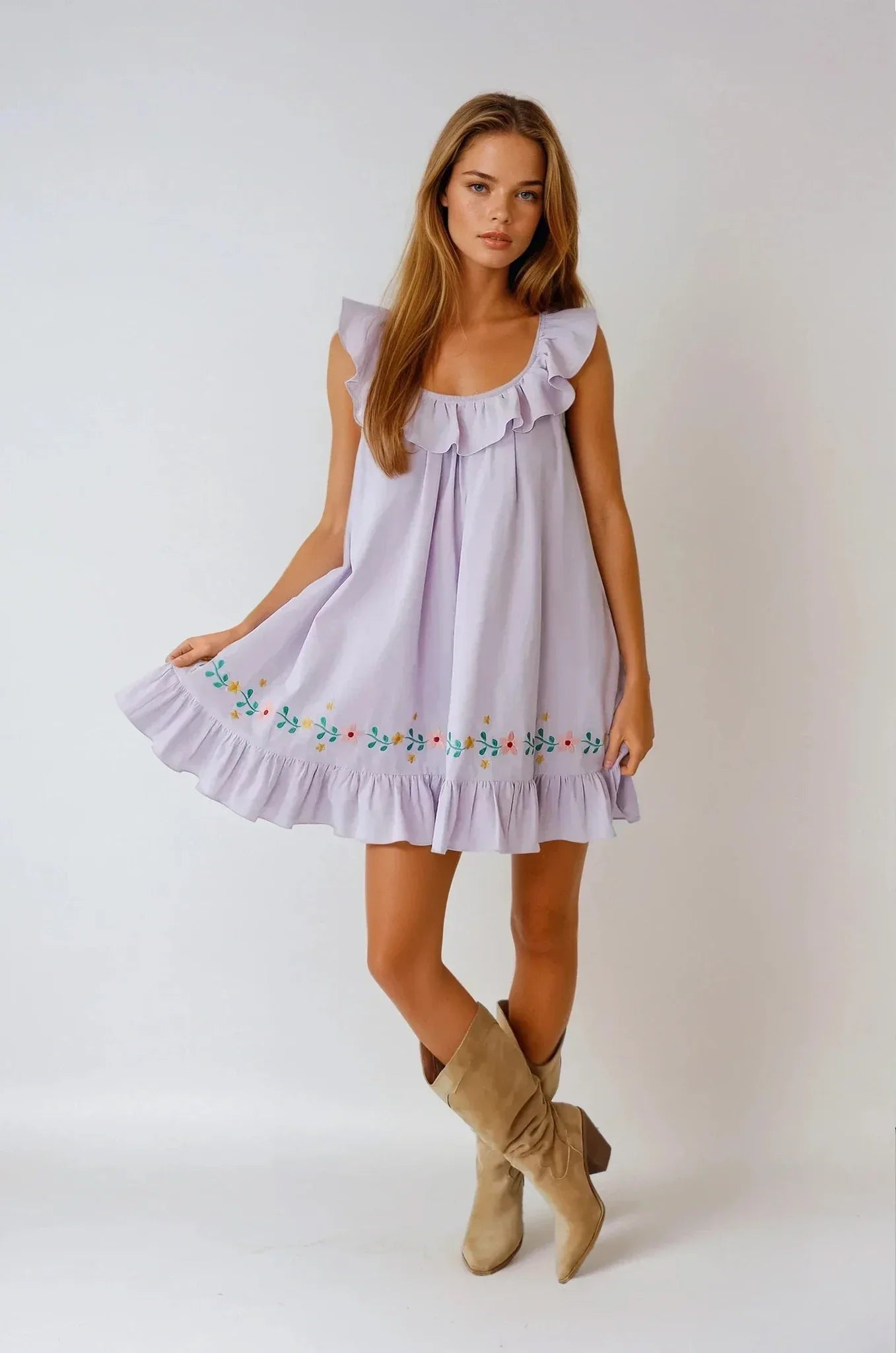 Lavender Floral Embroidered Mini Dress - Styled by Ashley Brooke