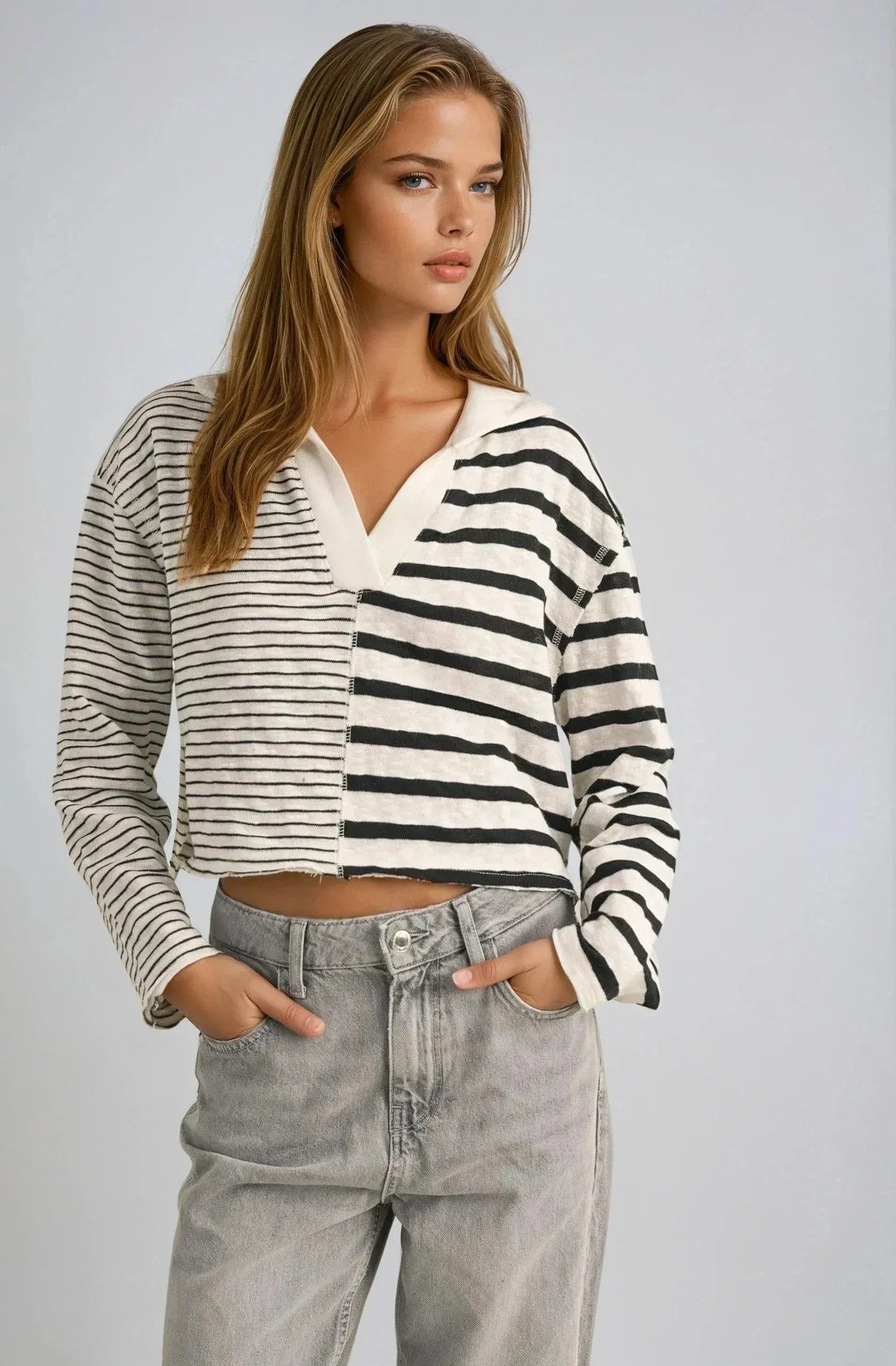V-Neck Contrast Striped Top - Styled by Ashley Brooke