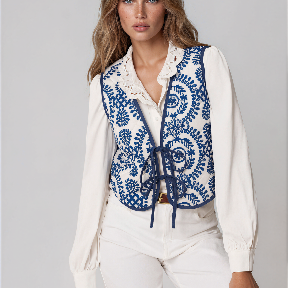 Floral Embroidered Front-Tie Quilted Vest – Styled by Ashley Brooke