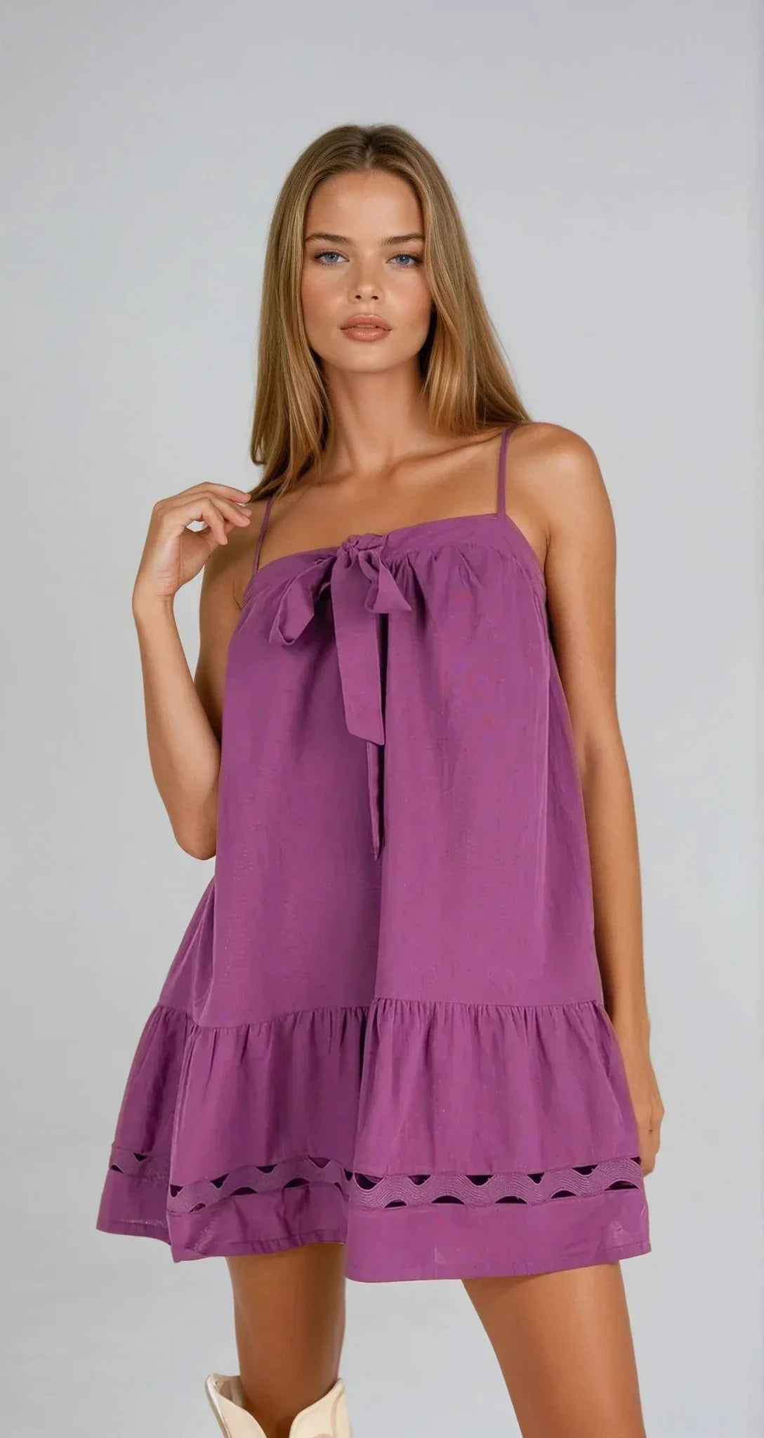 Purple Front-Tie Mini Dress - Styled by Ashley Brooke