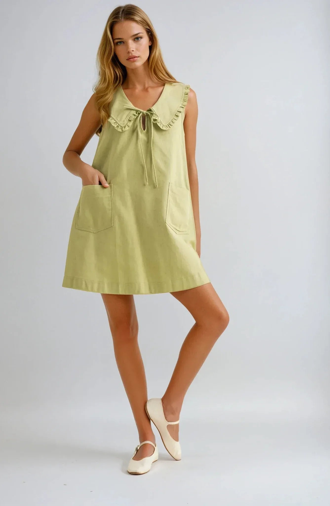 Frill Collar Olive Mini Dress - Styled by Ashley Brooke