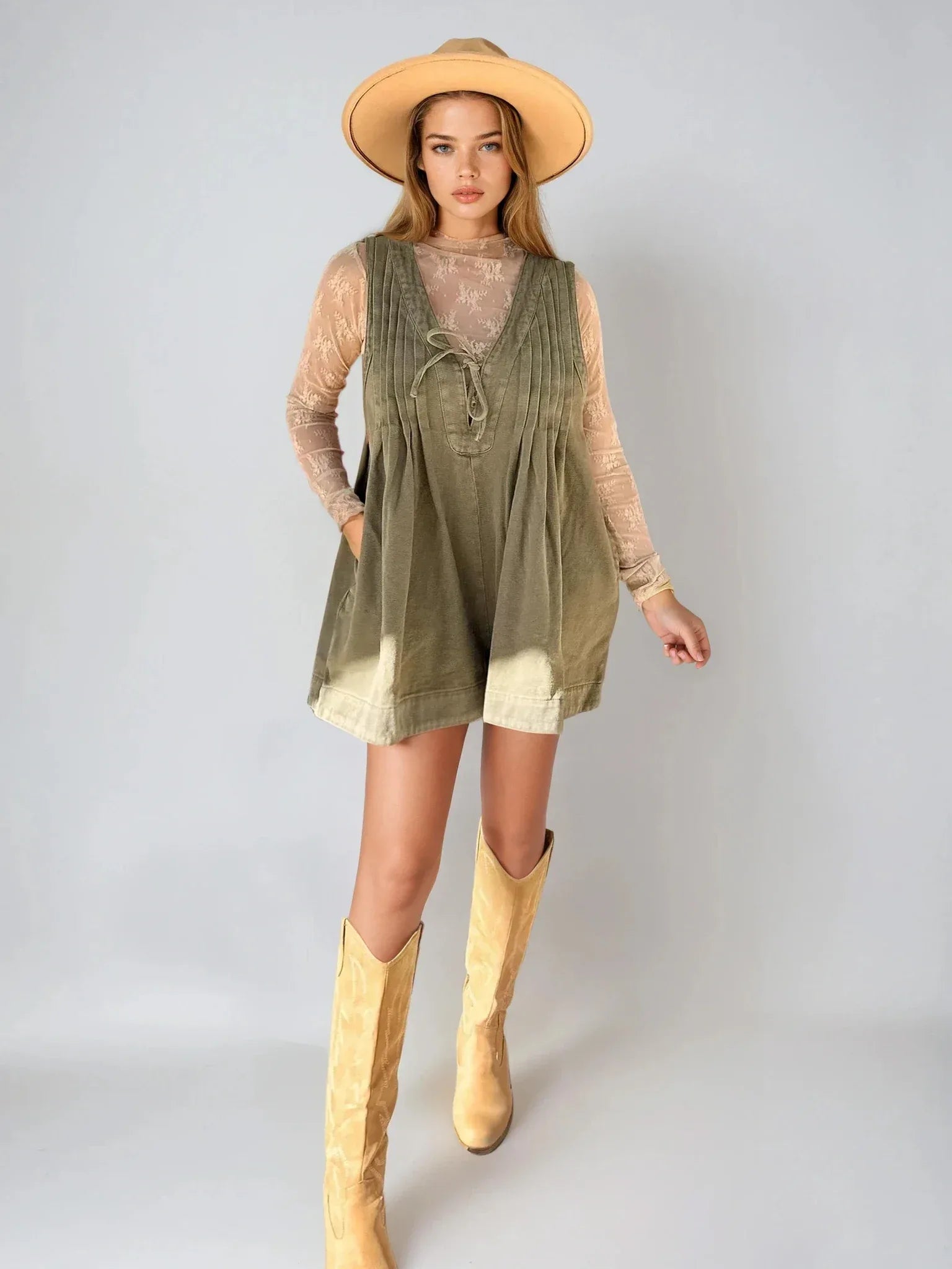 Light Green Denim Romper - Styled by Ashley Brooke
