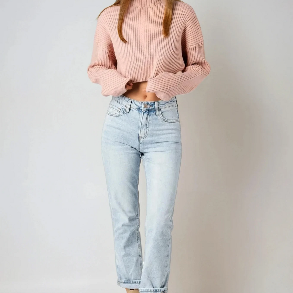 Ribbed Dusty Rose Sweater - Long Sleeve Crop Top | Styled by