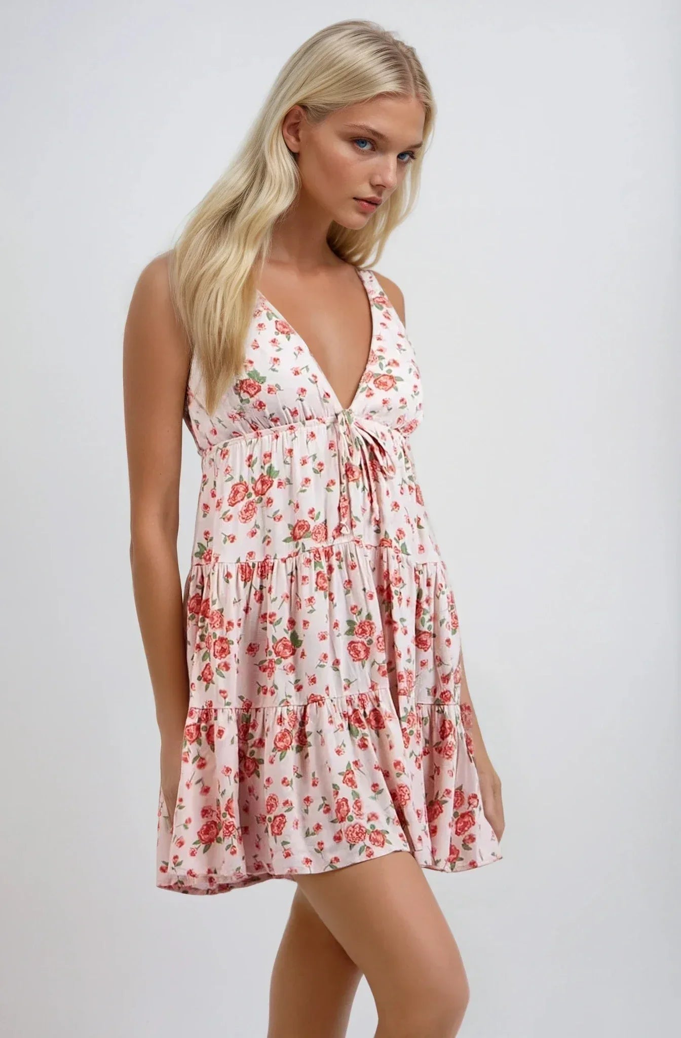 Floral Print Plunging V-Neck Mini Dress - Styled by Ashley Brooke