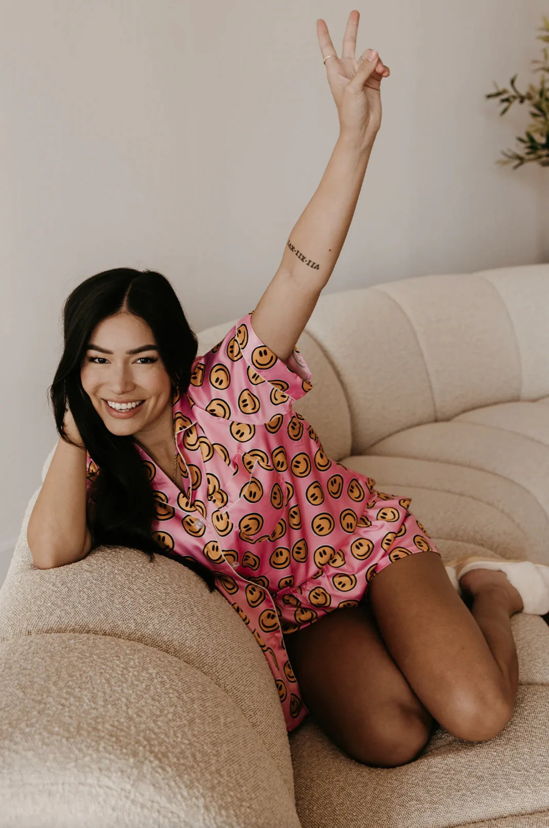 Pink Smiley Face Pajamas Set - Styled by Ashley Brooke