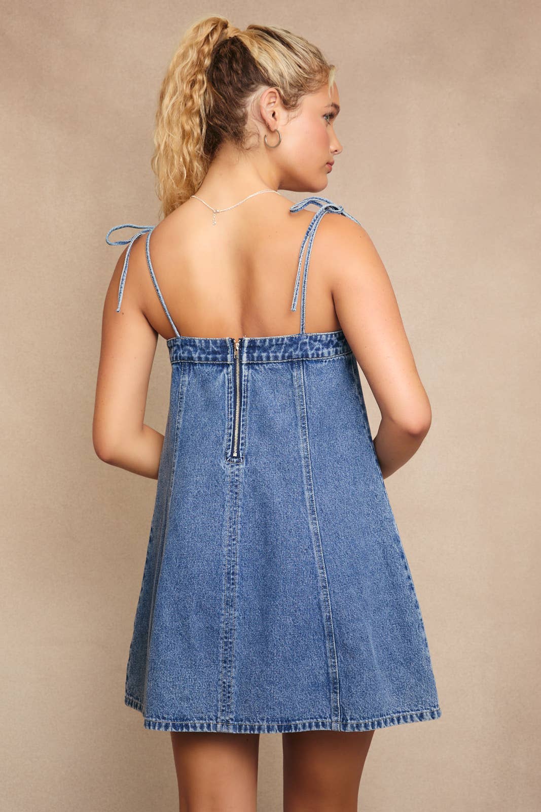Lace-Up Bow Detail Denim Mini Dress - Styled by Ashley Brooke