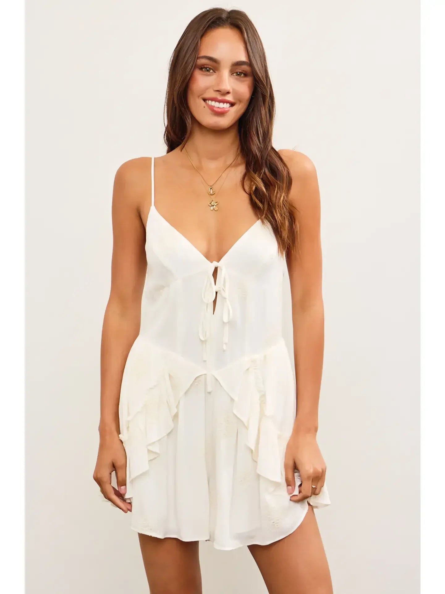 Ivory Layered Ruffle V-Neck Romper - Styled by Ashley Brooke
