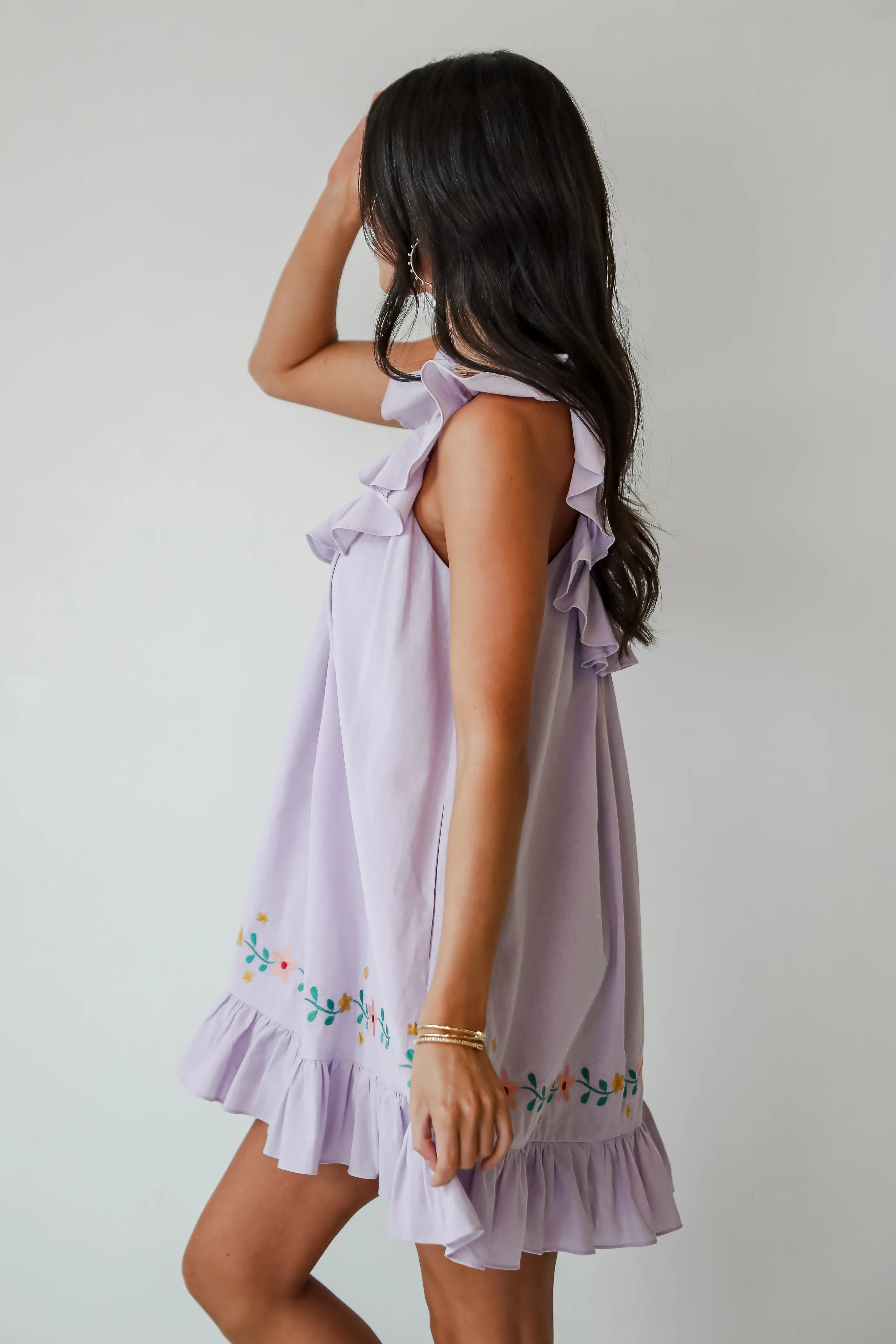 Lavender Floral Embroidered Mini Dress - Styled by Ashley Brooke