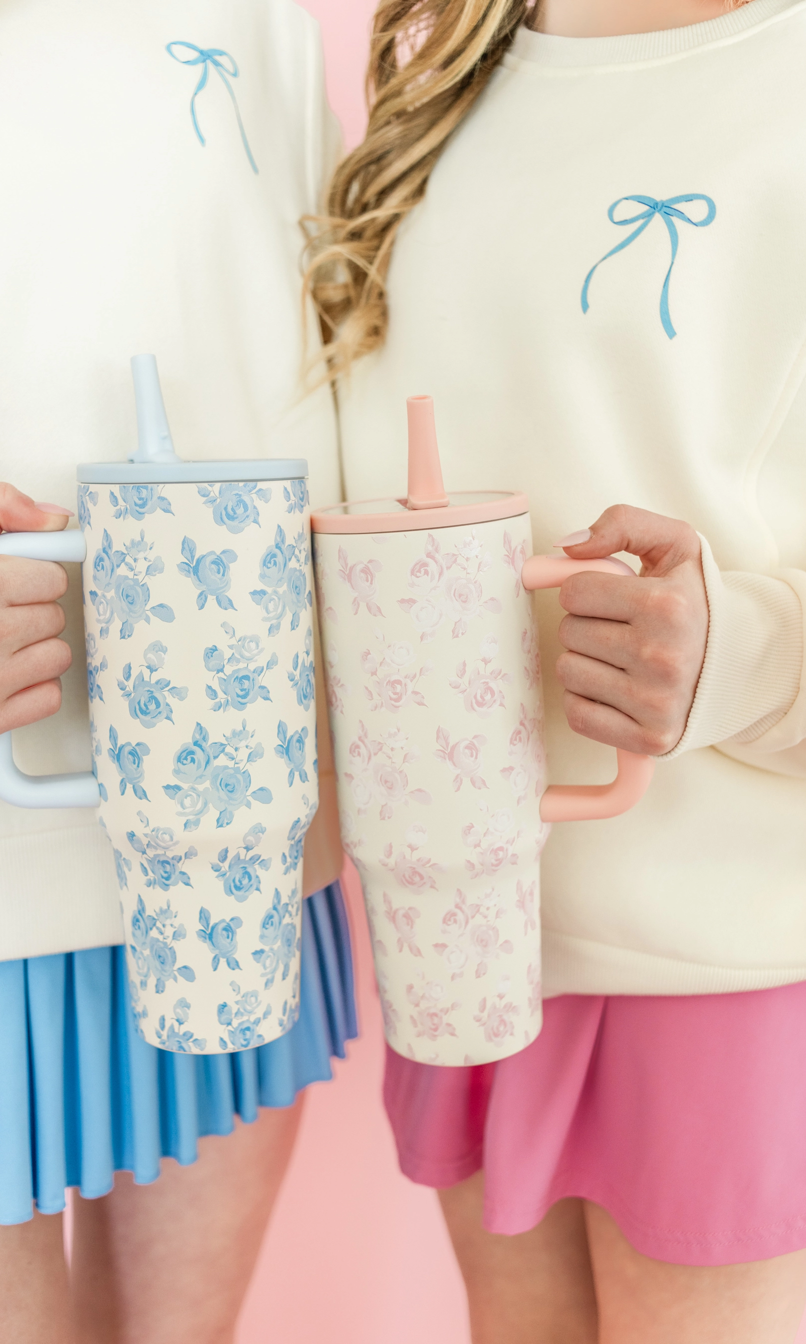 Cream & Blue Floral Print 40oz Tumbler - Styled by Ashley Brooke