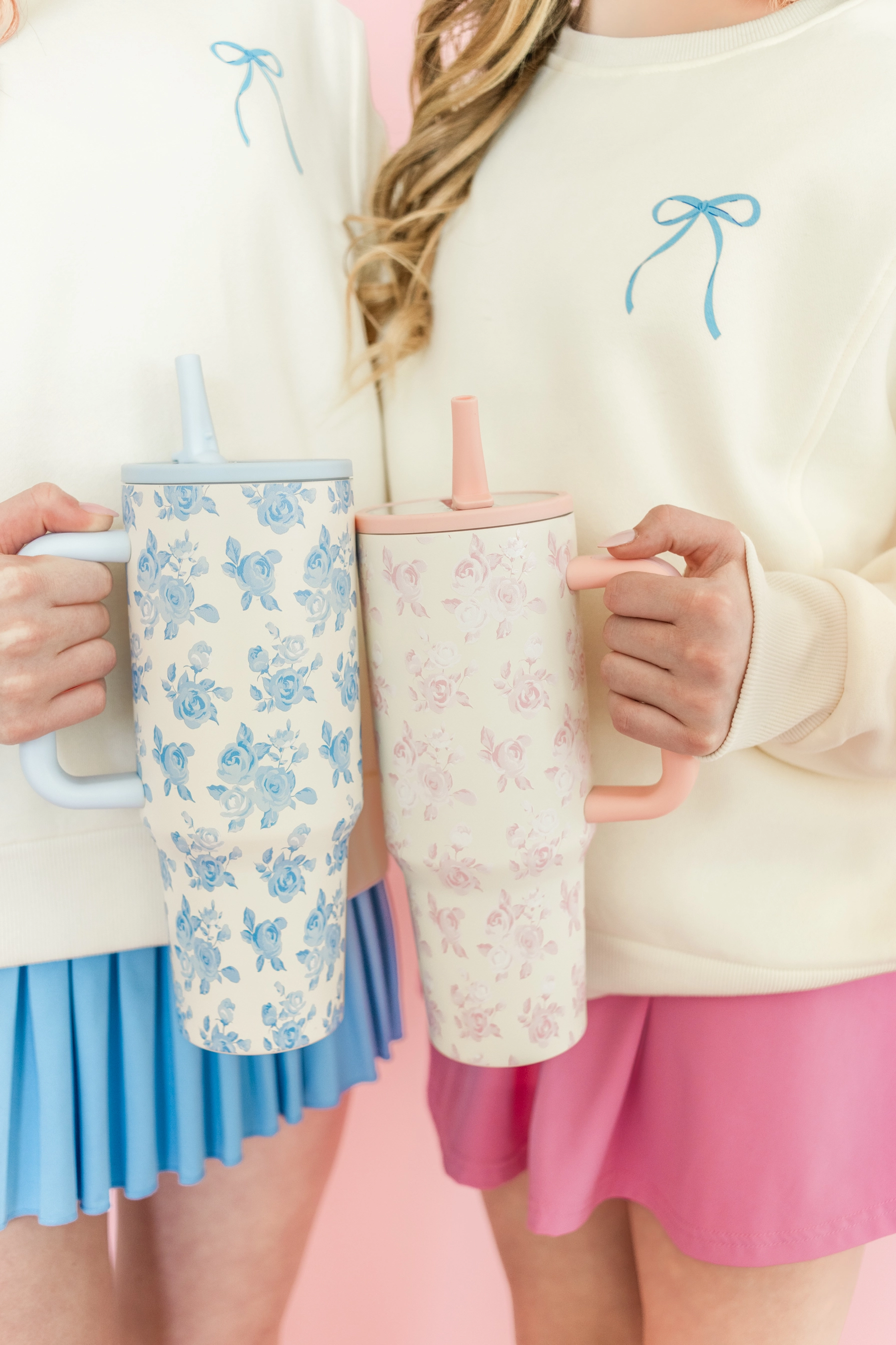 Cream & Blue Floral Print 40oz Tumbler - Styled by Ashley Brooke