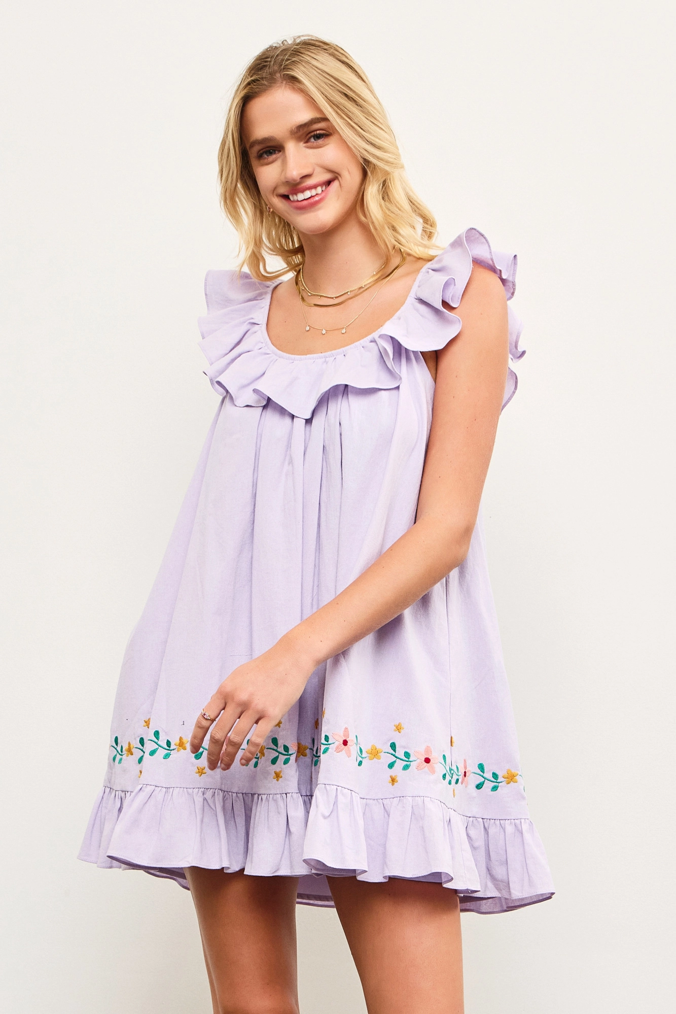 Lavender Floral Embroidered Mini Dress - Styled by Ashley Brooke
