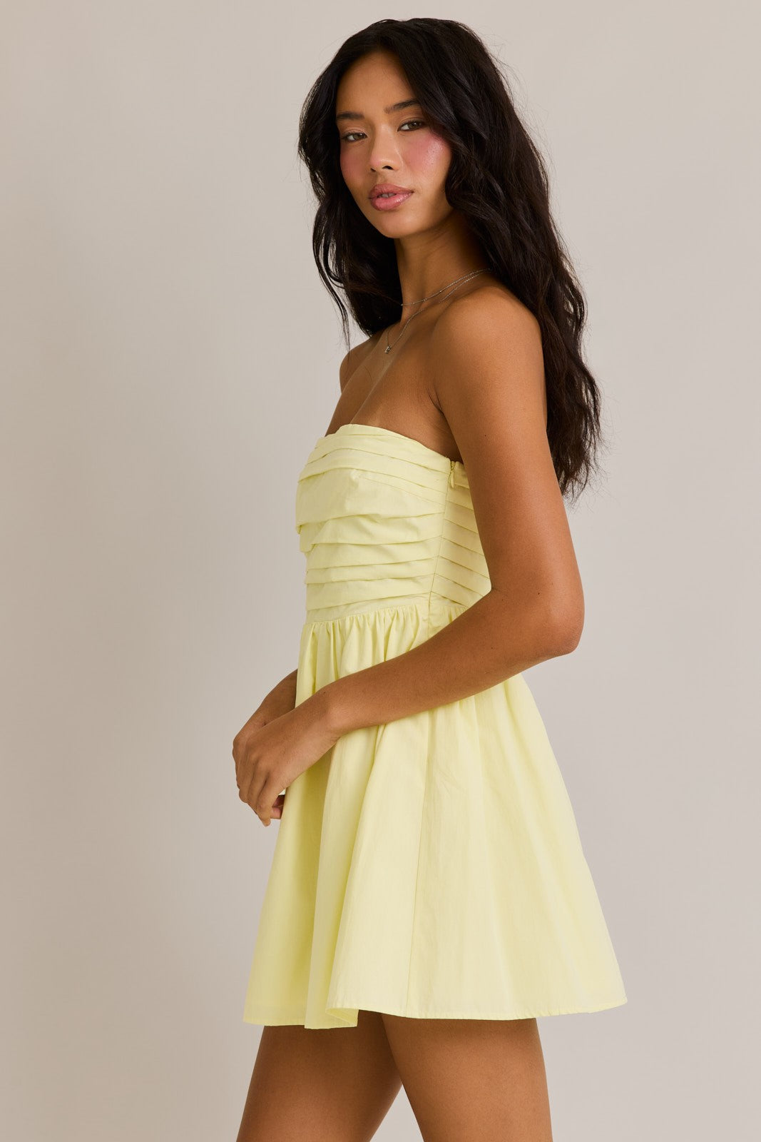 Light Yellow Strapless Mini Dress - Styled by Ashley Brooke