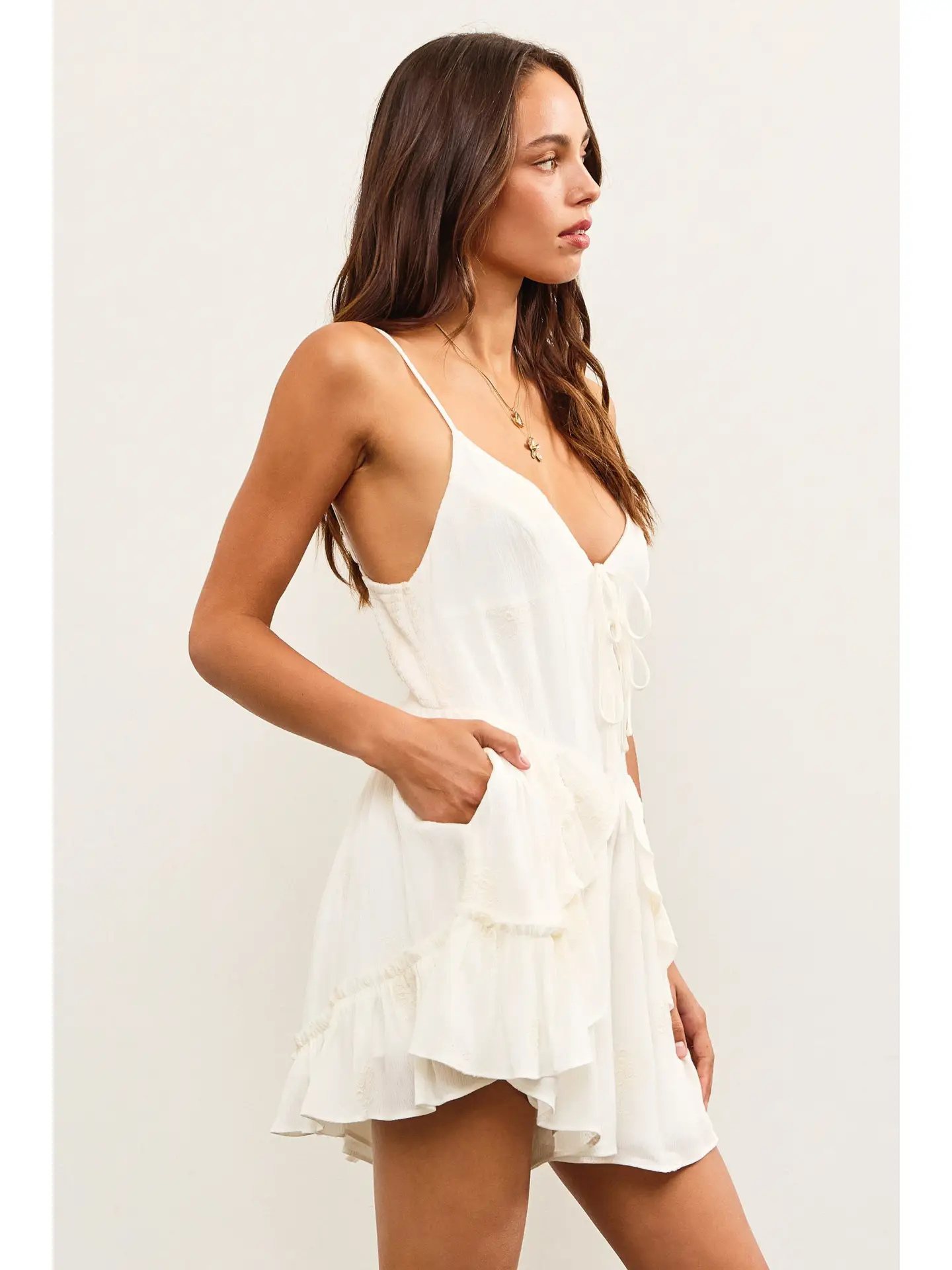 Ivory Layered Ruffle V-Neck Romper - Styled by Ashley Brooke