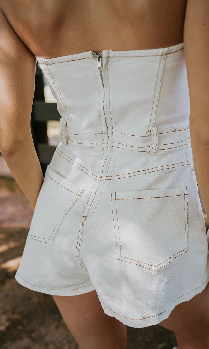 Strapless White Denim Romper - Styled by Ashley Brooke