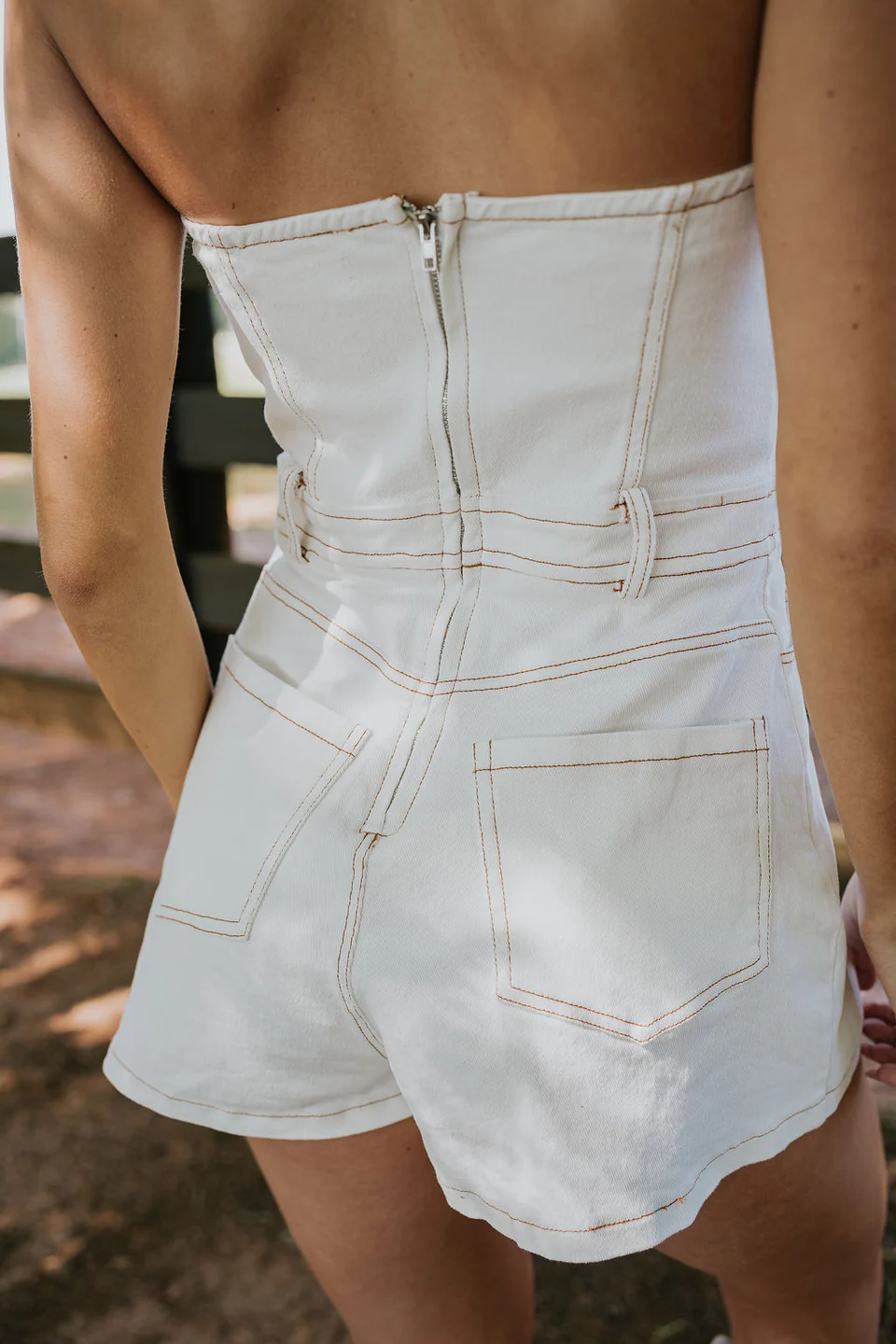 Strapless White Denim Romper - Styled by Ashley Brooke
