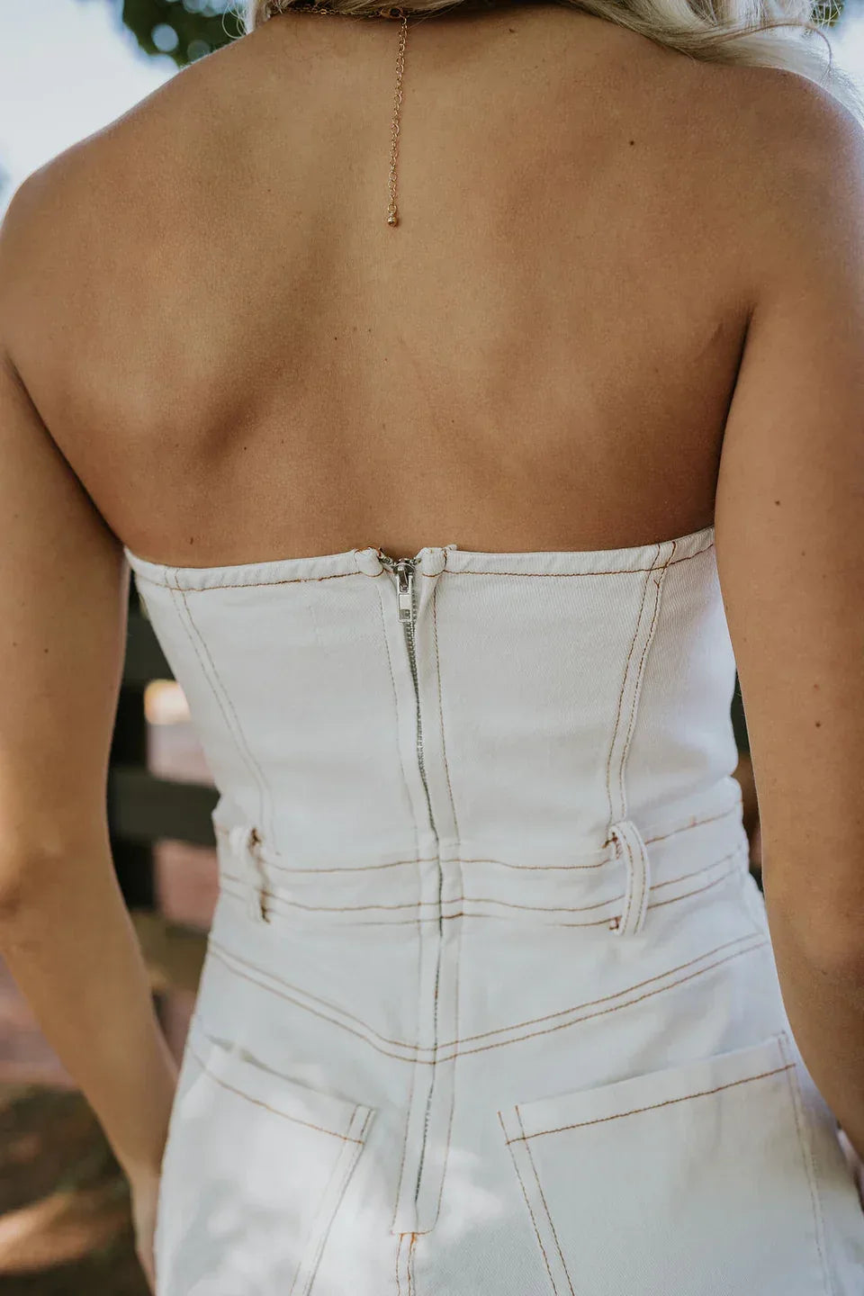 Strapless White Denim Romper - Styled by Ashley Brooke