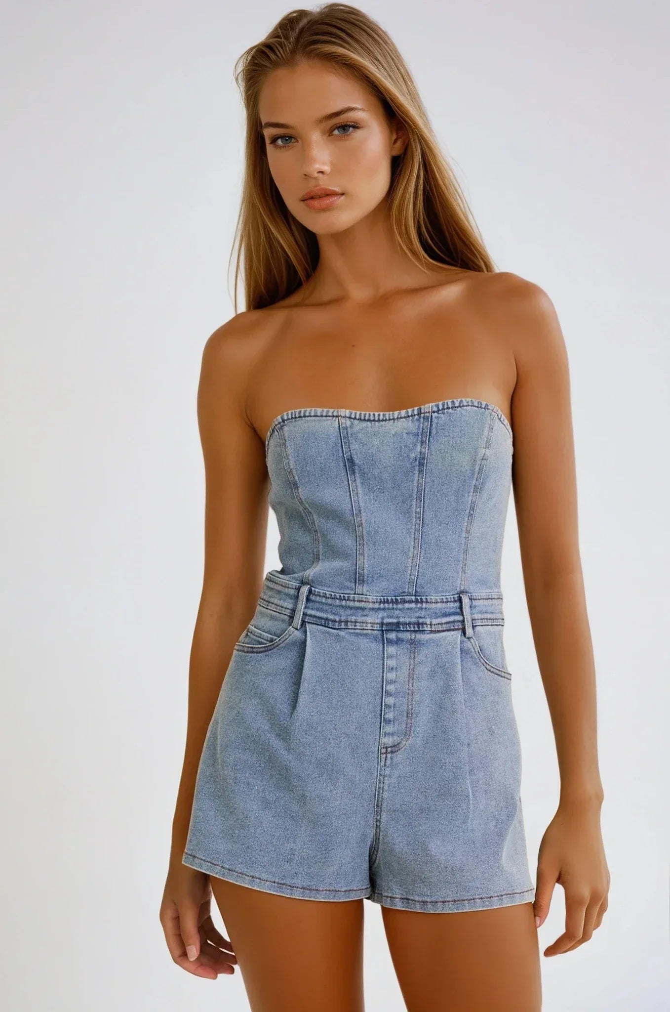 Strapless Denim Romper - Styled by Ashley Brooke