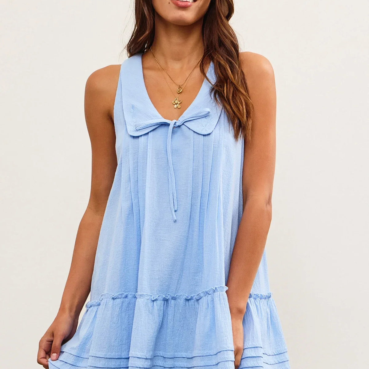 Light Blue Peter Pan Collar Ruffle Hem Dress – Styled by Ashley Brooke