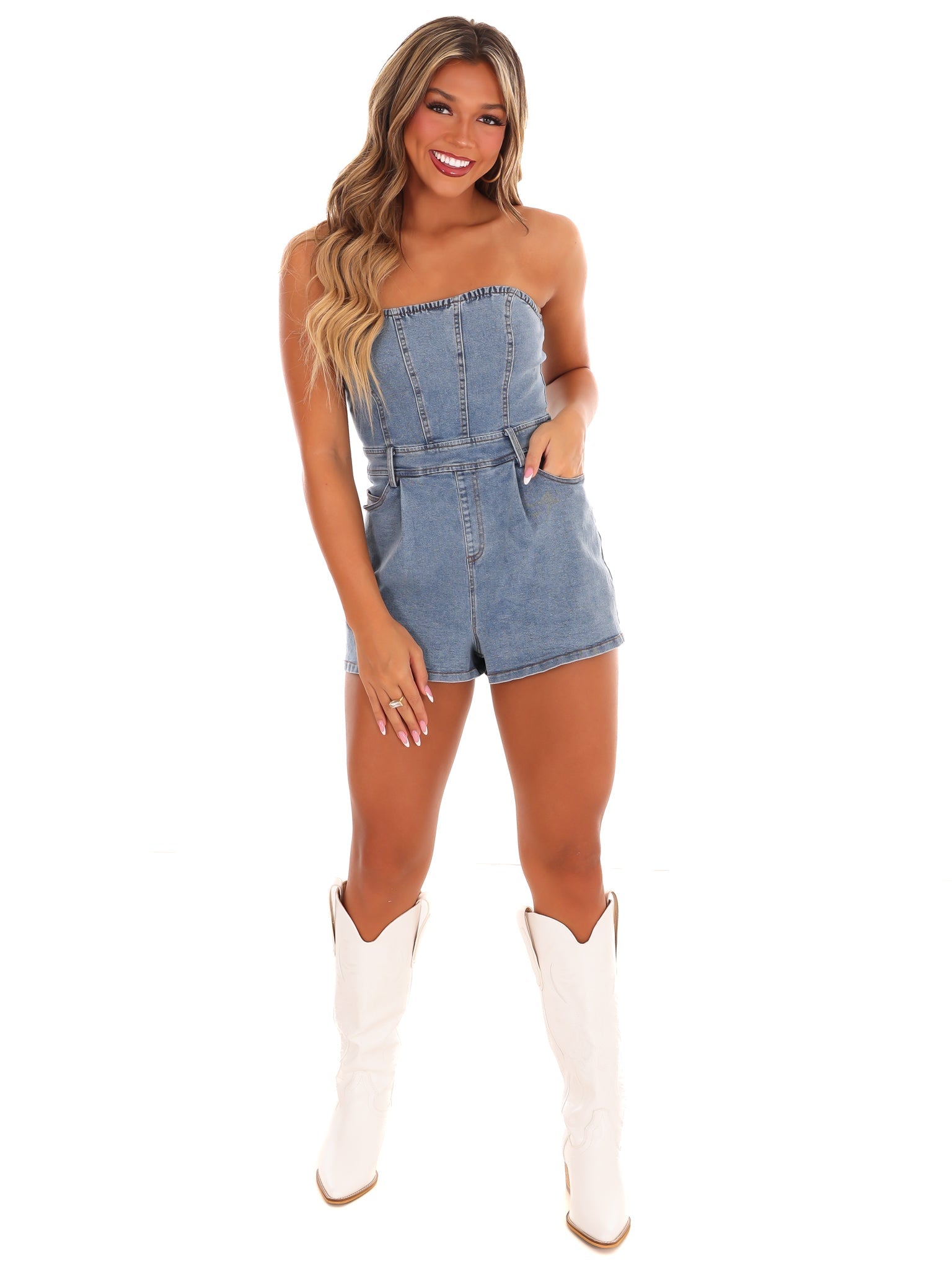 Strapless Denim Romper - Styled by Ashley Brooke