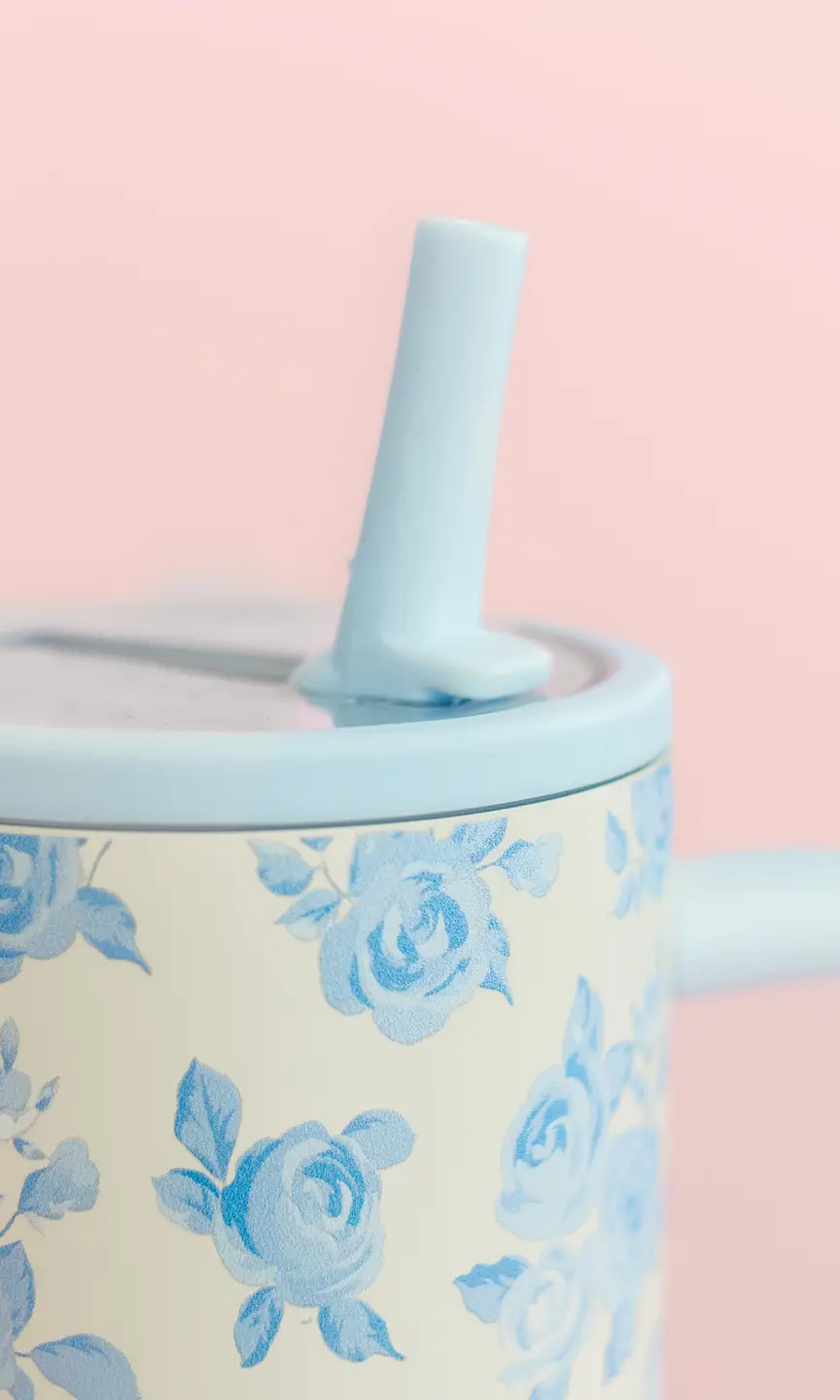 Cream & Blue Floral Print 40oz Tumbler - Styled by Ashley Brooke