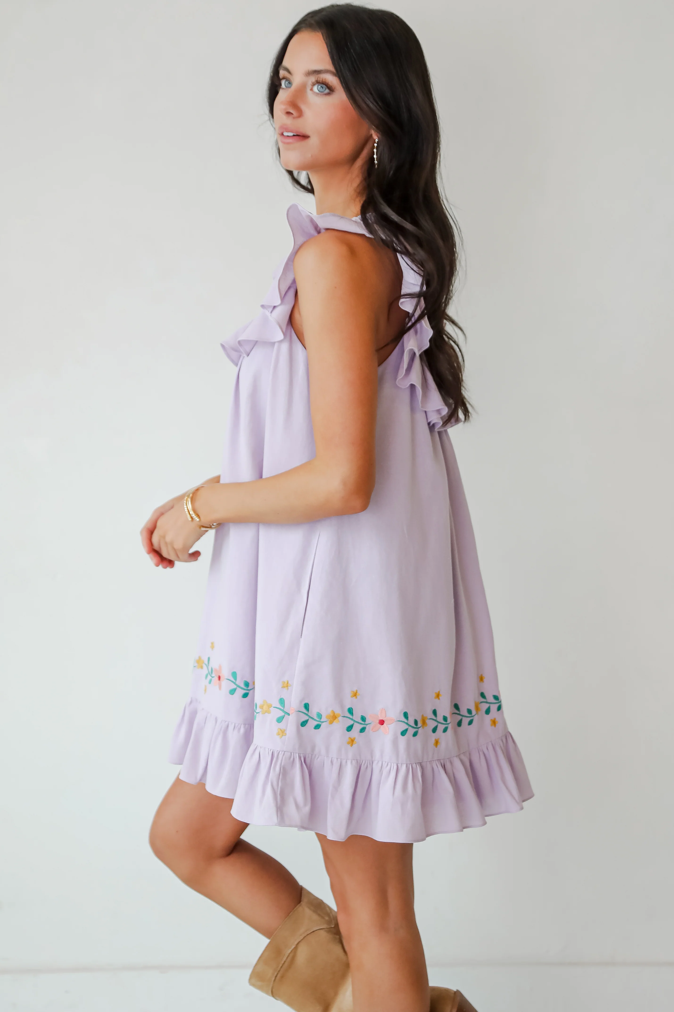 Lavender Floral Embroidered Mini Dress - Styled by Ashley Brooke