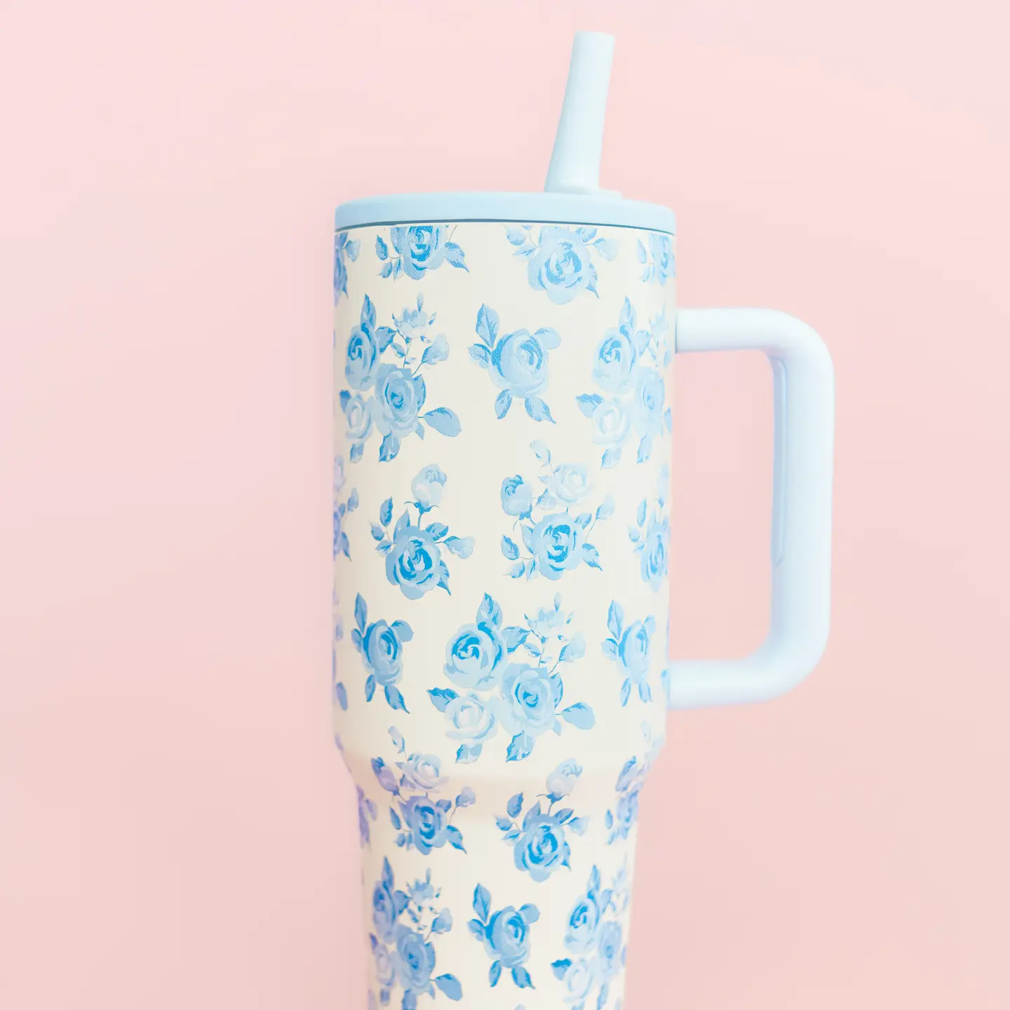 Cream & Blue Floral Print 40oz Tumbler - Styled by Ashley Brooke