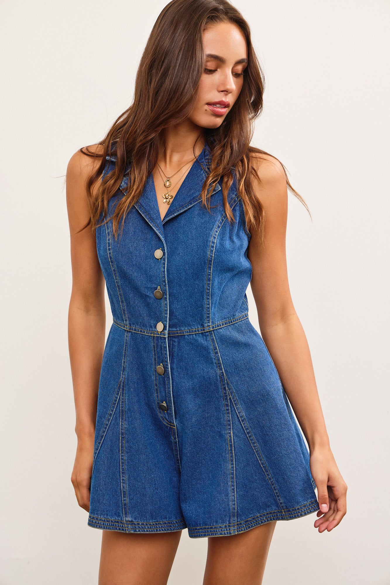 Lapel Collar Denim Romper - Styled by Ashley Brooke