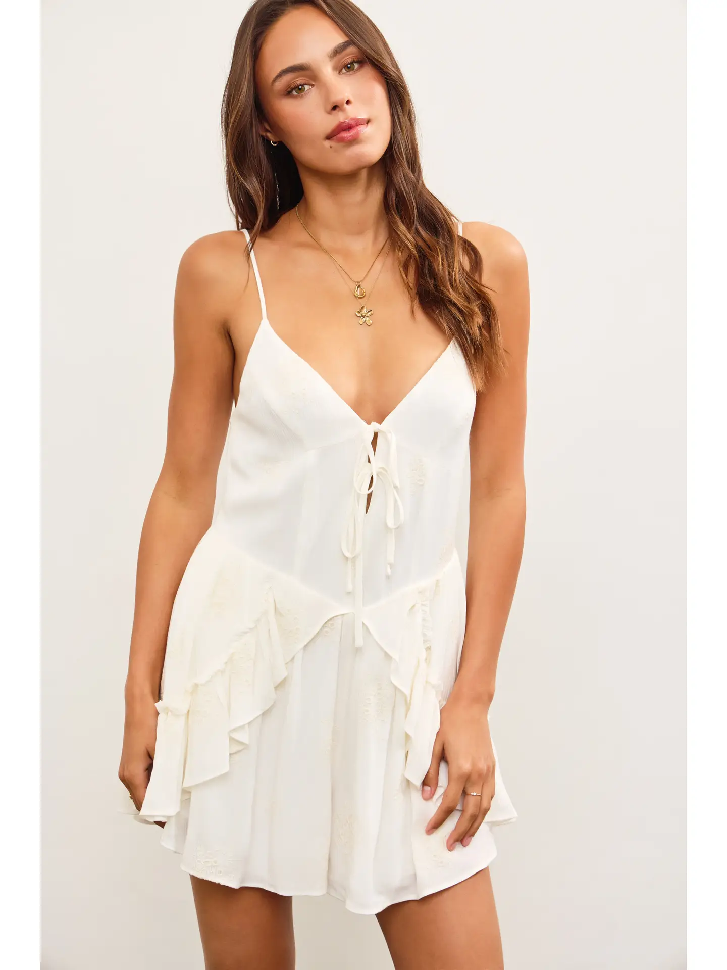 Ivory Layered Ruffle V-Neck Romper - Styled by Ashley Brooke