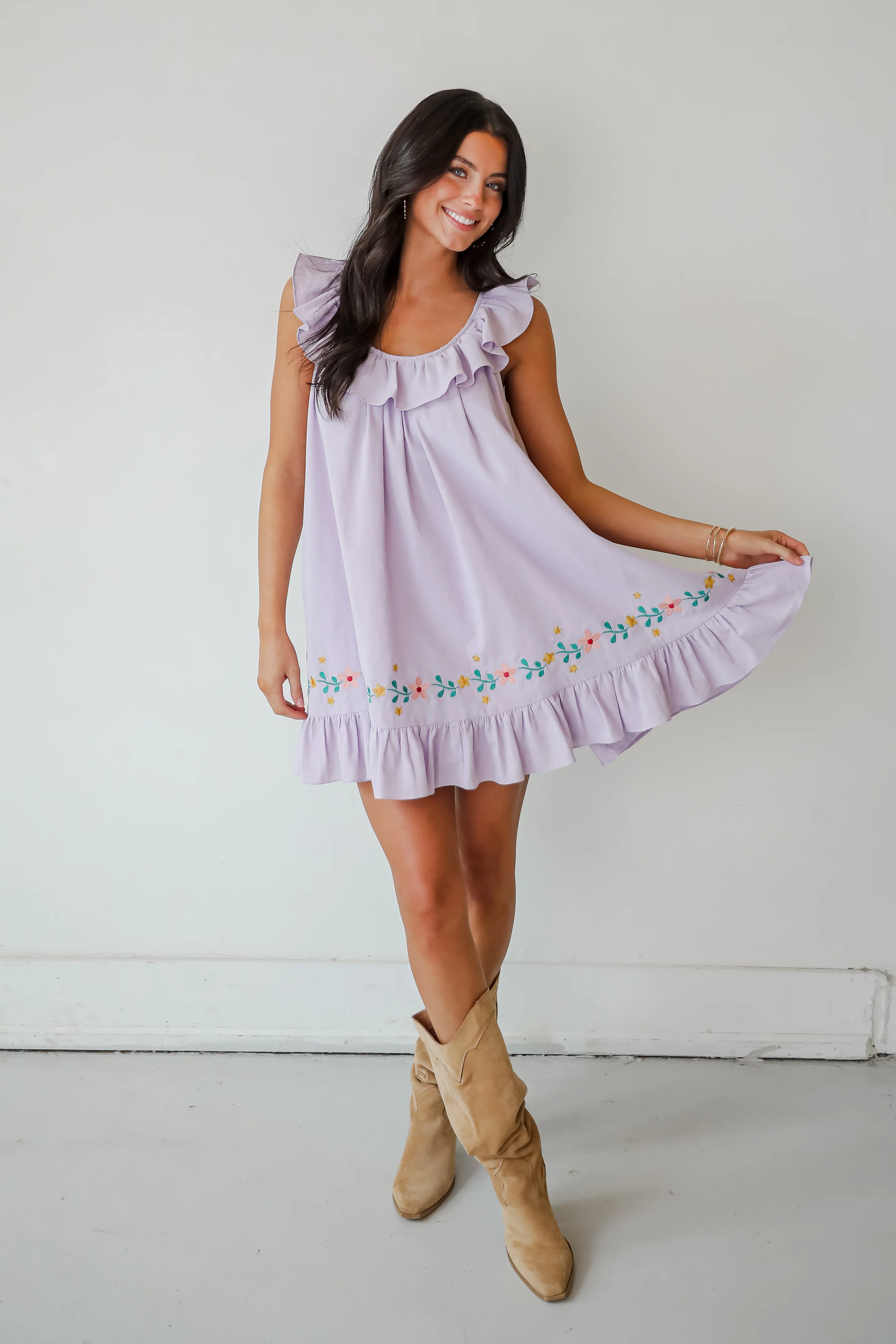Lavender Floral Embroidered Mini Dress - Styled by Ashley Brooke