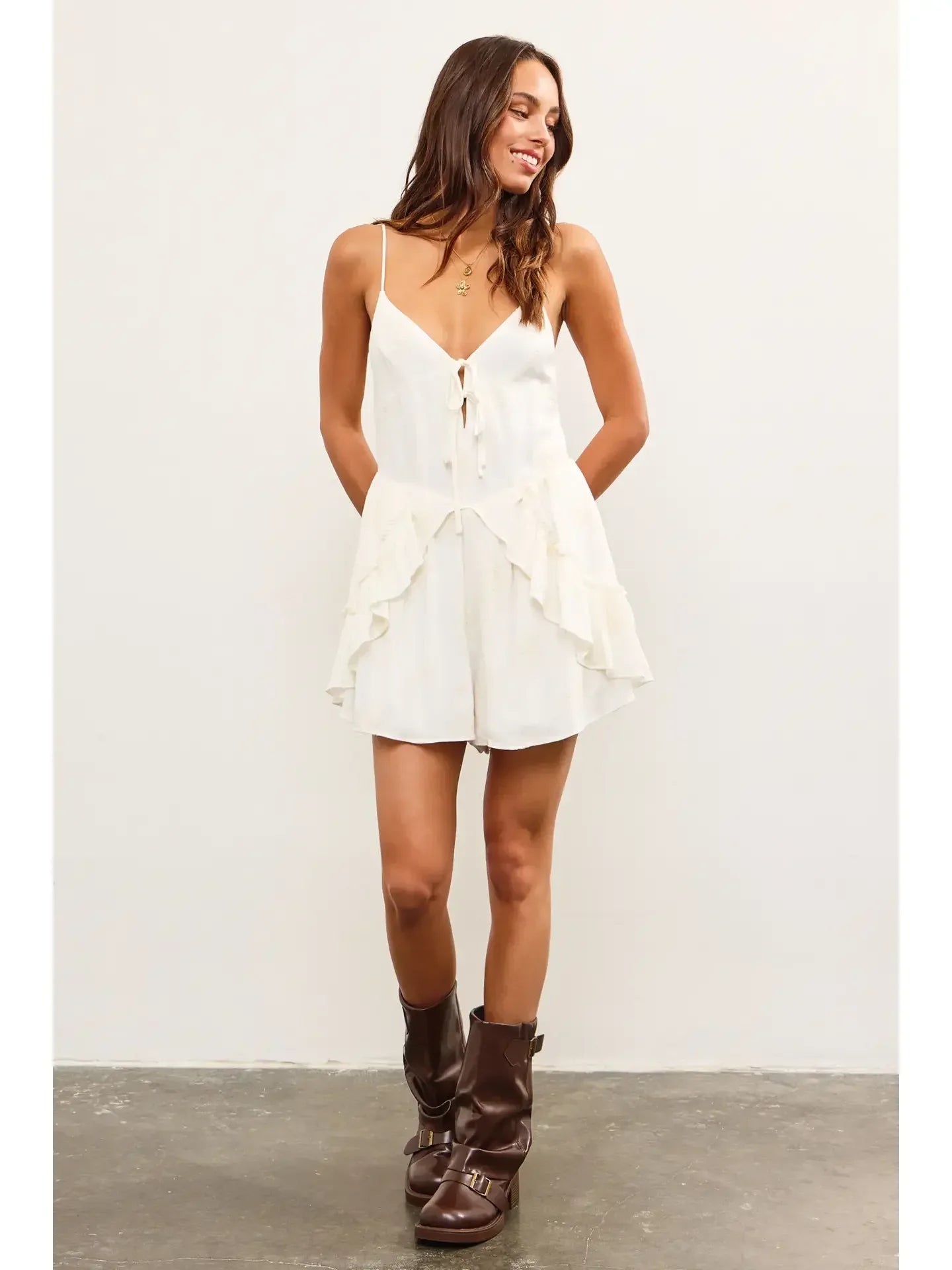 Ivory Layered Ruffle V-Neck Romper - Styled by Ashley Brooke