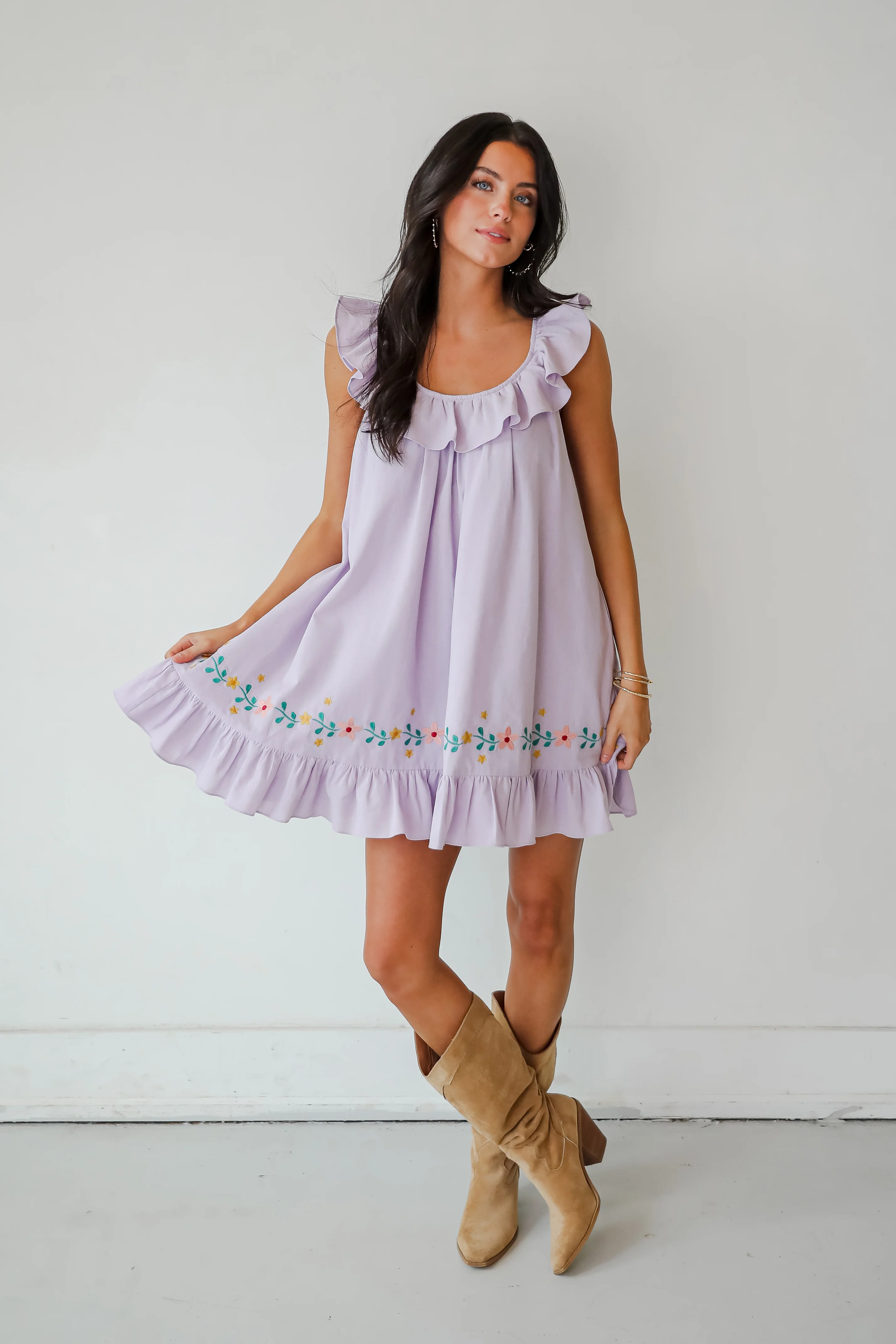 Lavender Floral Embroidered Mini Dress - Styled by Ashley Brooke