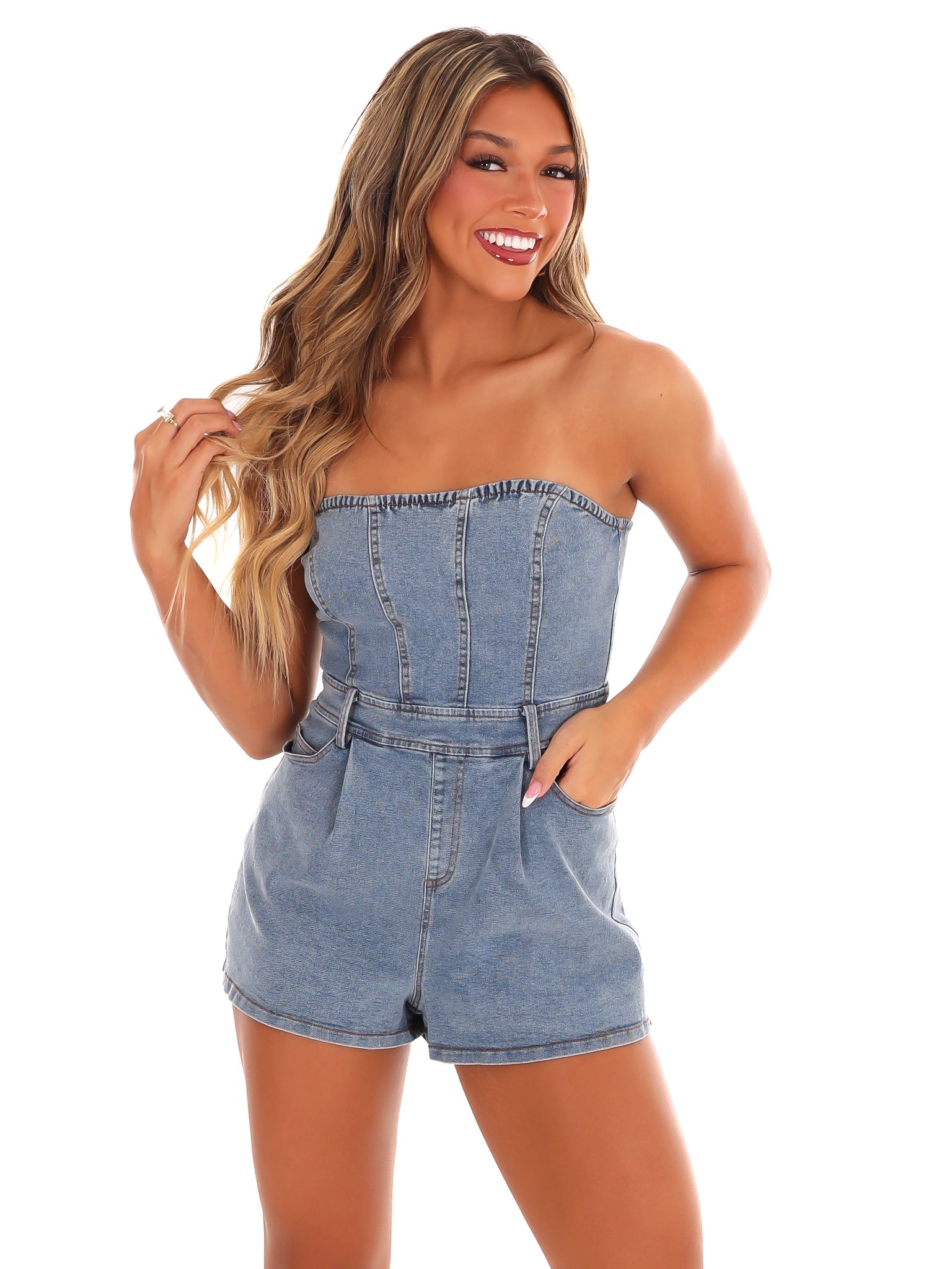 Strapless Denim Romper - Styled by Ashley Brooke