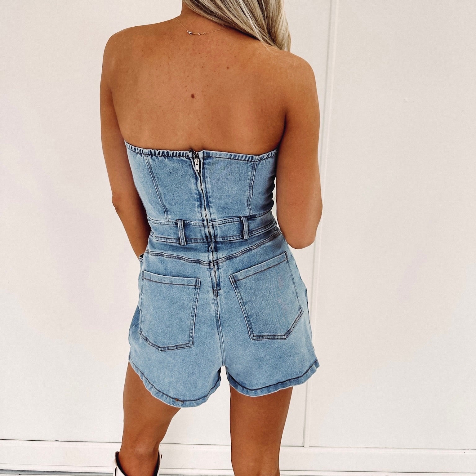 Strapless Denim Romper - Styled by Ashley Brooke