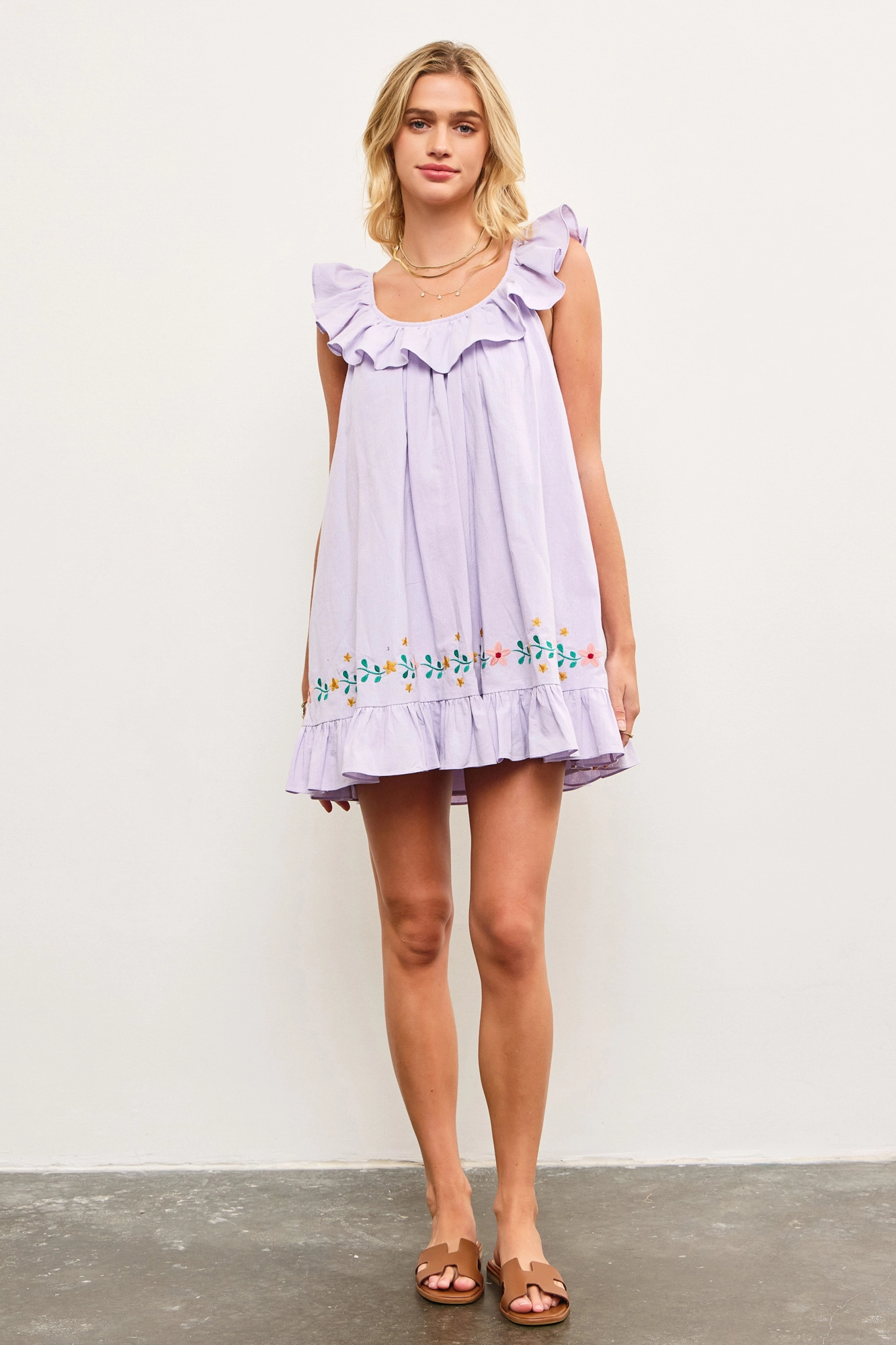 Lavender Floral Embroidered Mini Dress - Styled by Ashley Brooke