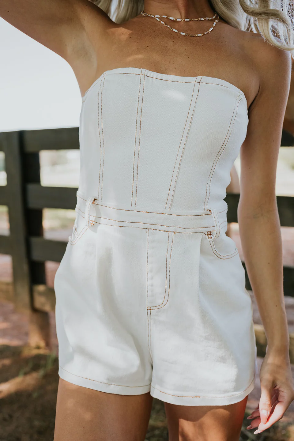 Strapless White Denim Romper - Styled by Ashley Brooke