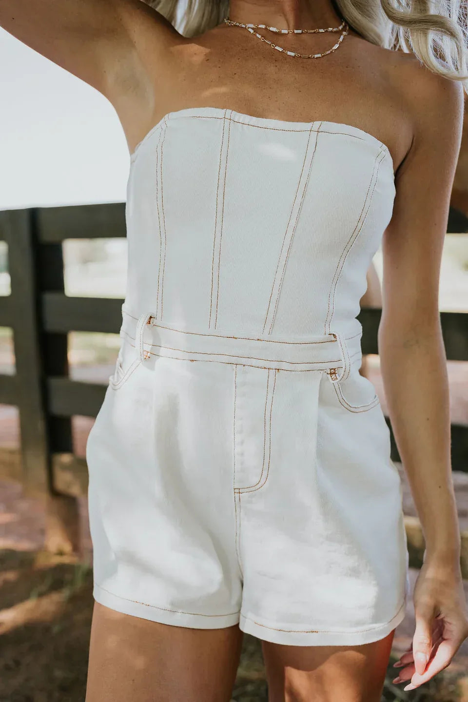 Strapless White Denim Romper - Styled by Ashley Brooke