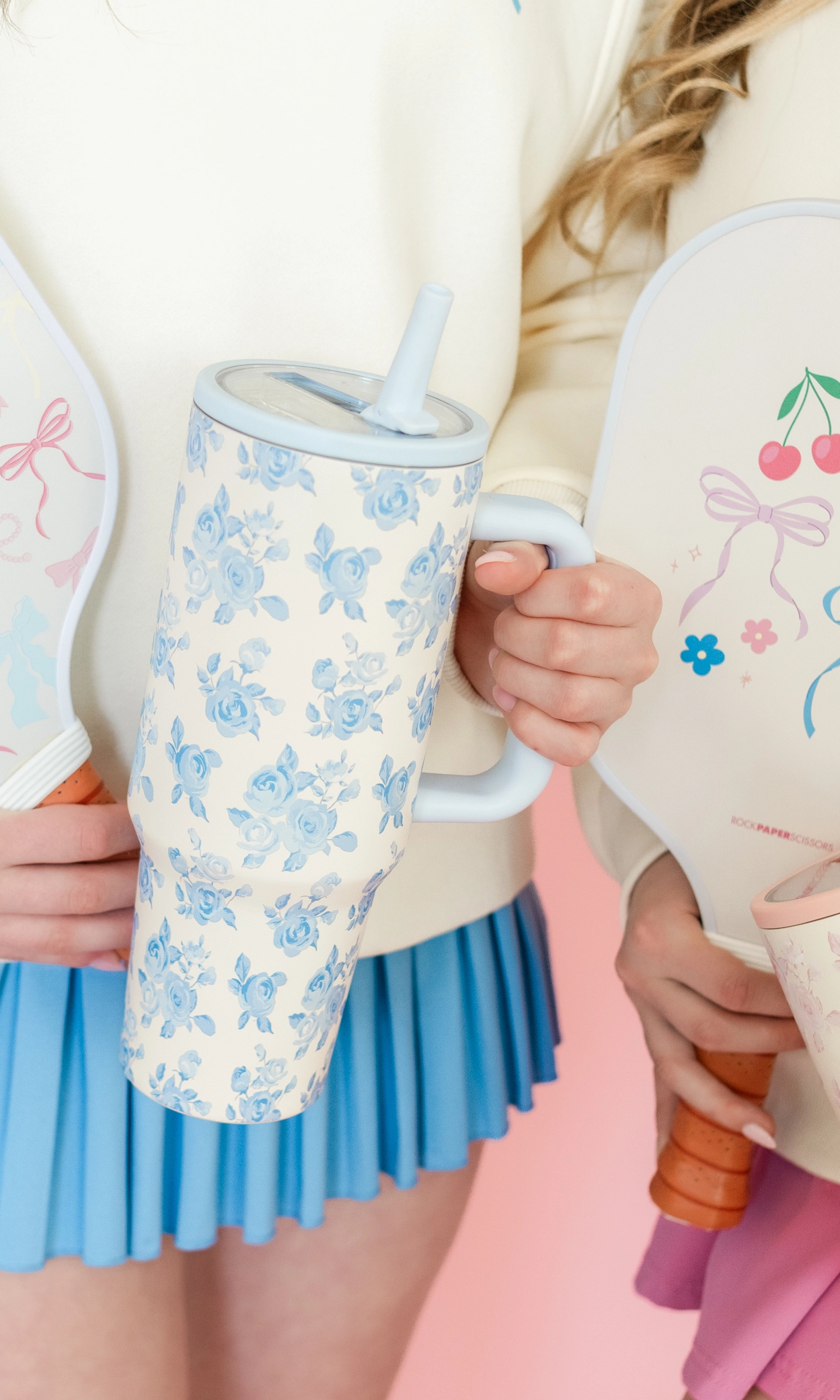 Cream & Blue Floral Print 40oz Tumbler - Styled by Ashley Brooke