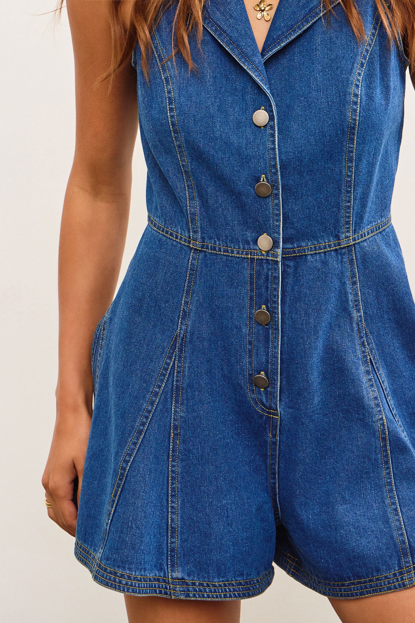 Lapel Collar Denim Romper - Styled by Ashley Brooke