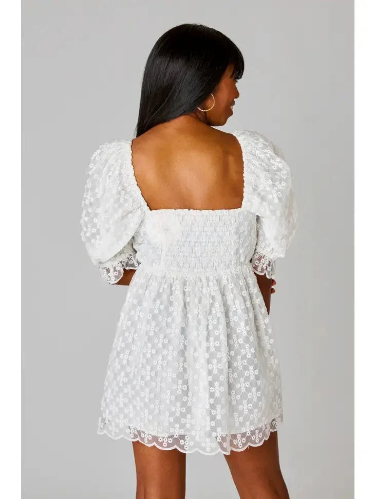 White Floral Eyelet Babydoll Mini Dress - Styled by Ashley Brooke